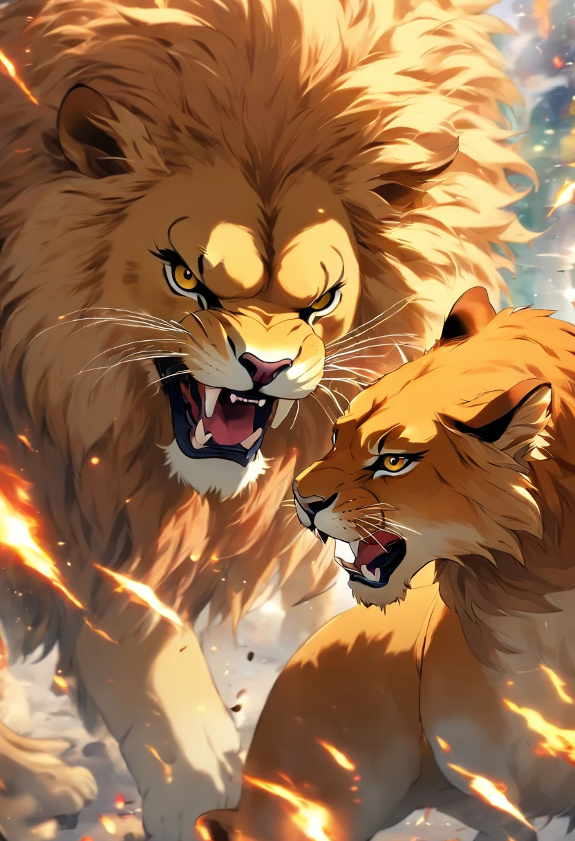 Cat Fighting Lion,biologically correct