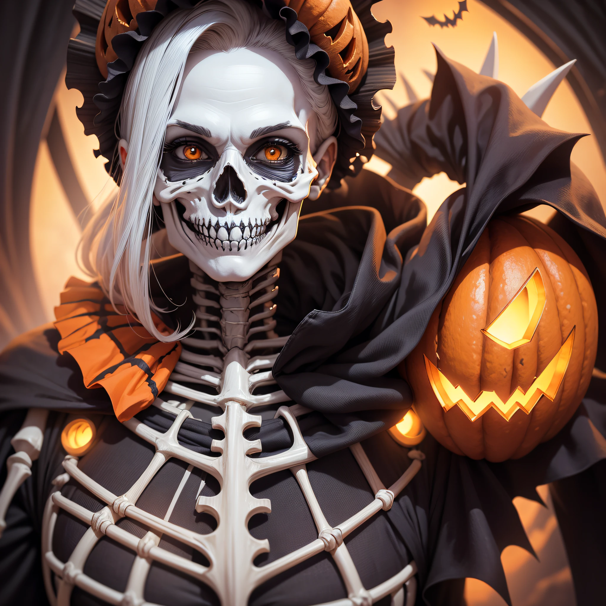 funny smiling skeleton on haloween, ultra detailed realistic photo style, dramatic colors