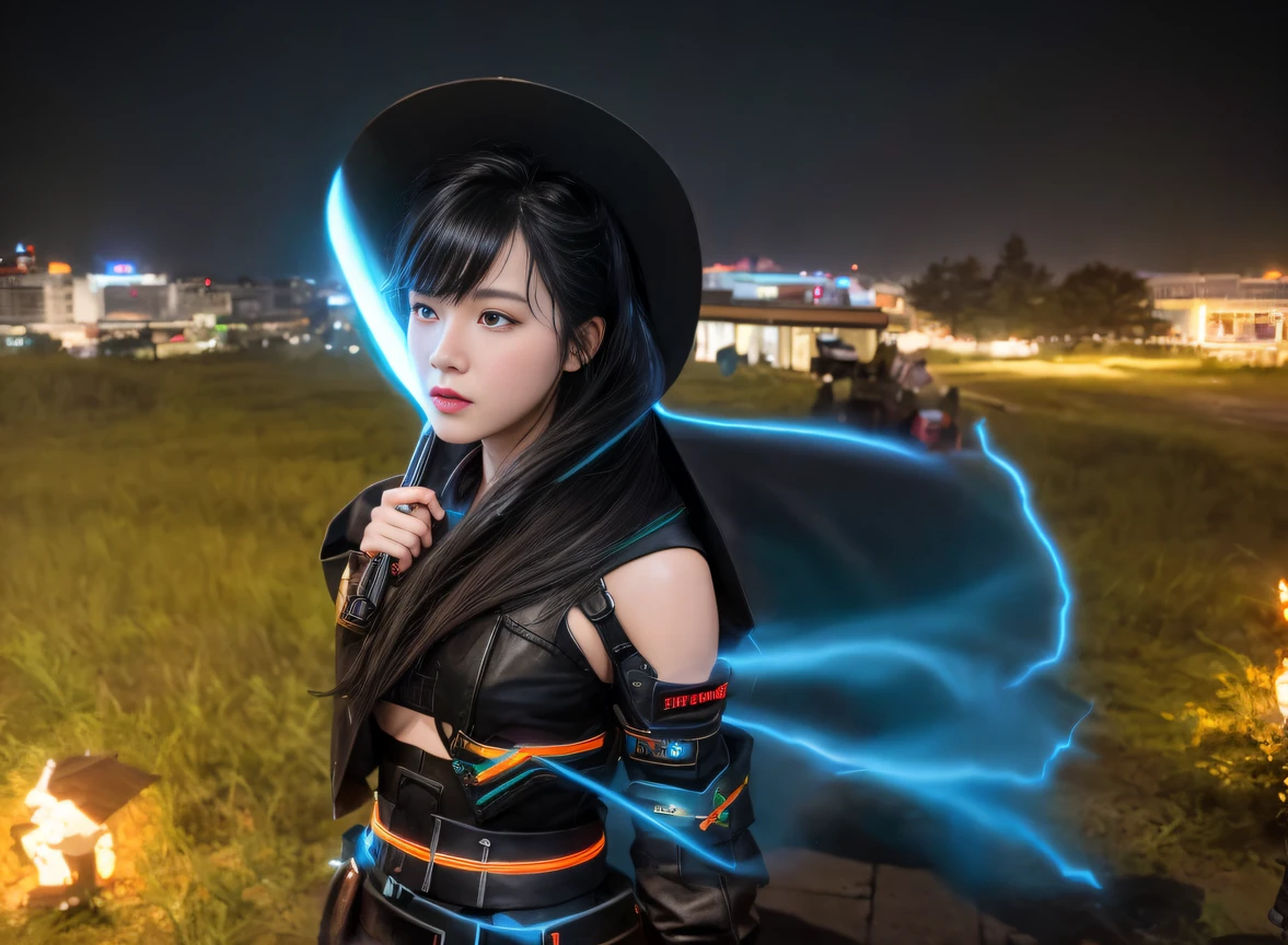 8K quality,1 girl,Lightning background,Flour flies(realisticlying:1.4),Black color hair,, RAW photogr, Sharp Re, Nikon D850 Film Stock Photo by Jefferies Lee 4 Kodak Portra 400 Camera F1.6 shots, Rich colors, ultra-realistic vivid textures, Dramatic lighting, Unreal Engine Art Station Trend, cinestir 800,floated hair,(((National style building)))Full-body side