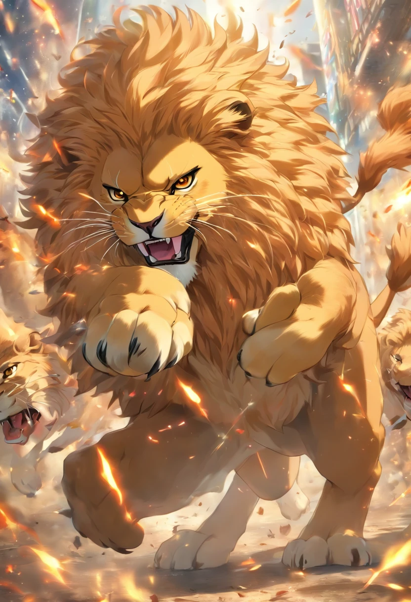 Catfighting Lion, biologically correct, UHD, ccurate, award winning, 4K