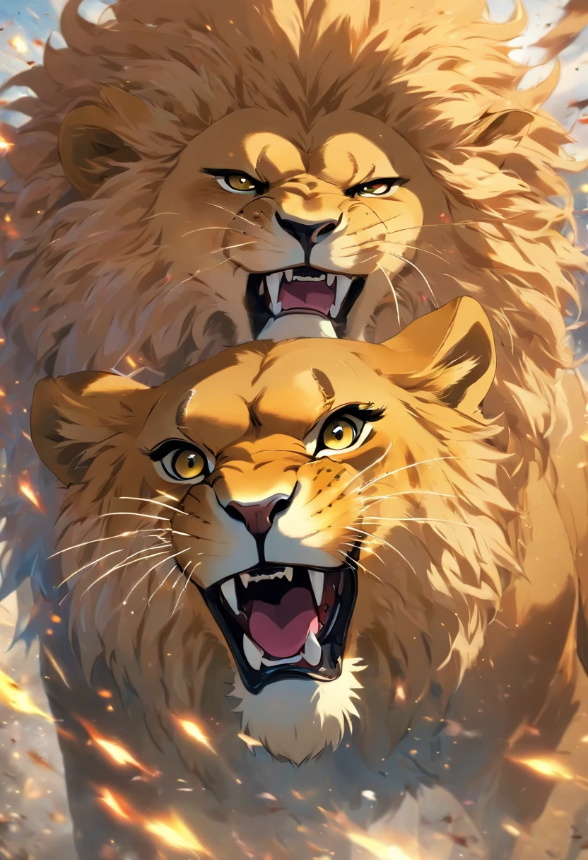 Catfighting Lion, biologically correct, UHD, ccurate, award winning, 4K