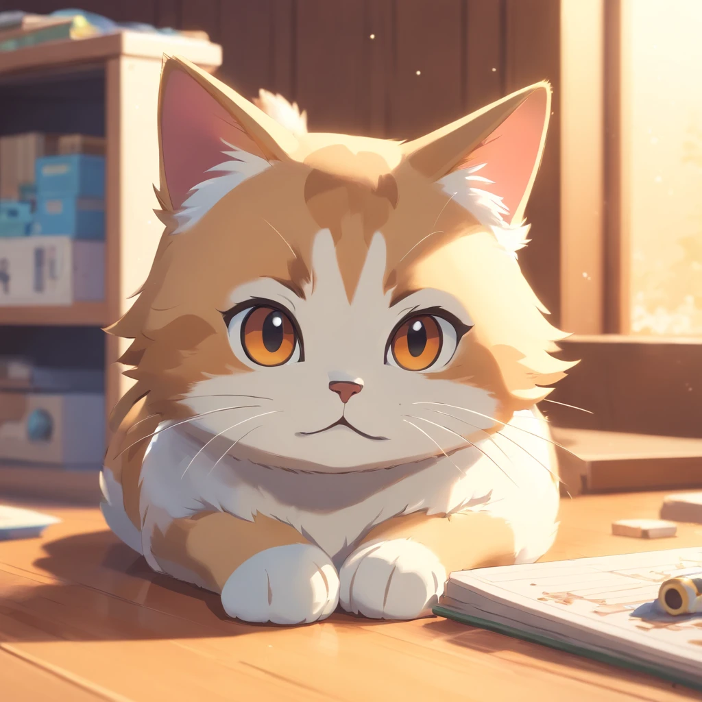 Little cute isometric cat emoji, swallow, Cute furry, Pastel gold background, Take the fish ，A wooden fish，soft and muted colors, 3d icon clay render, 120mm lens, 3d blender render, trending on polycount, modular constructivism, White background, physically-based renderingt, Centered