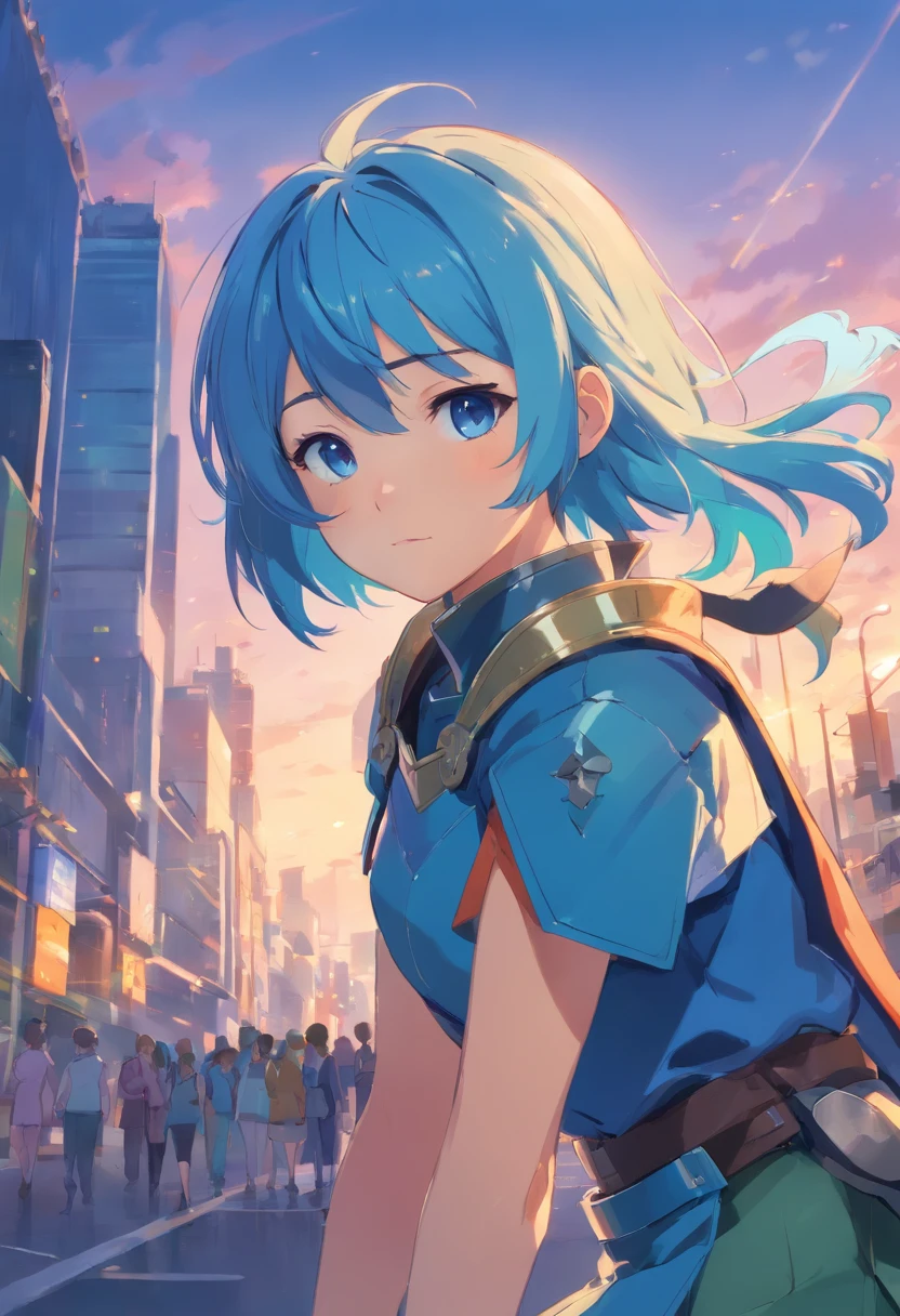 Jitome, One girl、A blue-haired、cute little、knight armor、short hair、blue eyess、character sheet, masterpiece、top-quality、Top image quality