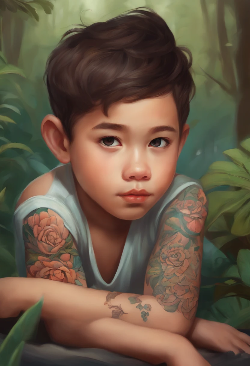 Drawing of a boy with a tattoo on his arm, Guviz-style artwork, lovely digital painting, inspired by Hikari Shimoda, cute detailed artwork, author:hikari shimoda, digital cartoon painting art, author:Eddie Mendoza, stunning digital illustration, A beautiful artwork illustration, Cute detailed digital art, digital painting highly detailed, cartoon digital painting