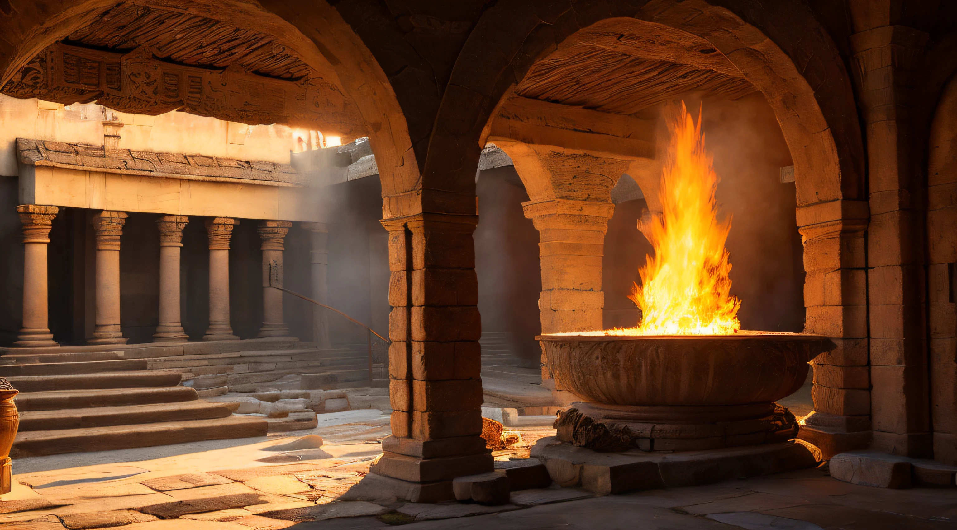 Ancient Israel、1st century、courtyard、altar、Fiercely burning offering、in 8K、Raw photography、top-quality、​masterpiece:1.5、ultra-lightweighthigh-resolution、Photorealsitic:1.5、ciinematic light、soft volumetric lighting:1.5、realisitic、Photorealsitic:1、Detailed skin、profetional lighting、a picture、foco nítido、detaileds、profetional lighting、photon maping、detailed and intricate environment、ighly detailed、top-quality、Artistic photography、photorrealistic concept art、soft natural volumetric cinematic perfect light、Midjourney、Detailed hand、