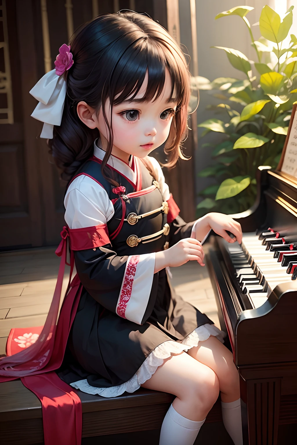 A playing the Fuxi piano,lyre,Hanfu