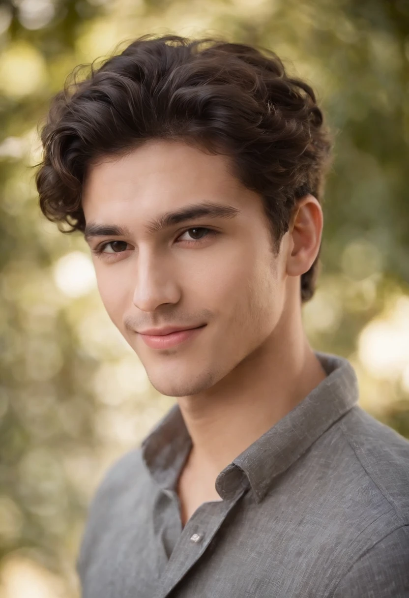 Certainly! Here's the description in English:
"I'm glad you liked the description! I imagine this young man could have a truly striking appearance, with a combination of curly, thick, and luscious black hair framing his face in a captivating way, accentuating his natural beauty. His brown eyes might have deep and expressive nuances, reflecting his lively and intelligent personality. His regular features, such as a well-proportioned nose and defined lips, add a touch of perfection to his face. His smile, radiating warmth and confidence, could light up the entire room. Overall, this young man with curly black hair and brown eyes exudes an aura of captivating beauty and magnetism."