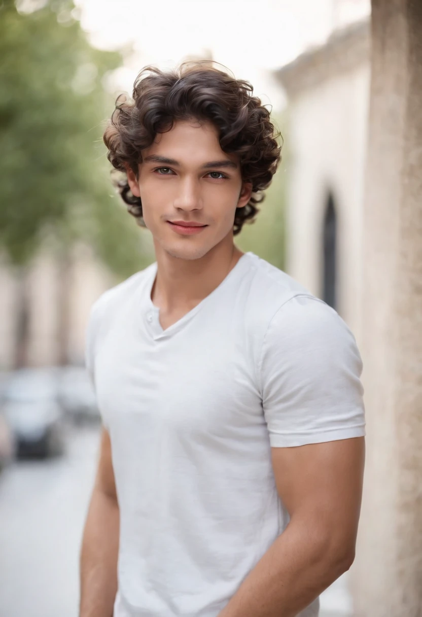 Certainly! Here's the description in English:
"I'm glad you liked the description! I imagine this young man could have a truly striking appearance, with a combination of curly, thick, and luscious black hair framing his face in a captivating way, accentuating his natural beauty. His brown eyes might have deep and expressive nuances, reflecting his lively and intelligent personality. His regular features, such as a well-proportioned nose and defined lips, add a touch of perfection to his face. His smile, radiating warmth and confidence, could light up the entire room. Overall, this young man with curly black hair and brown eyes exudes an aura of captivating beauty and magnetism."