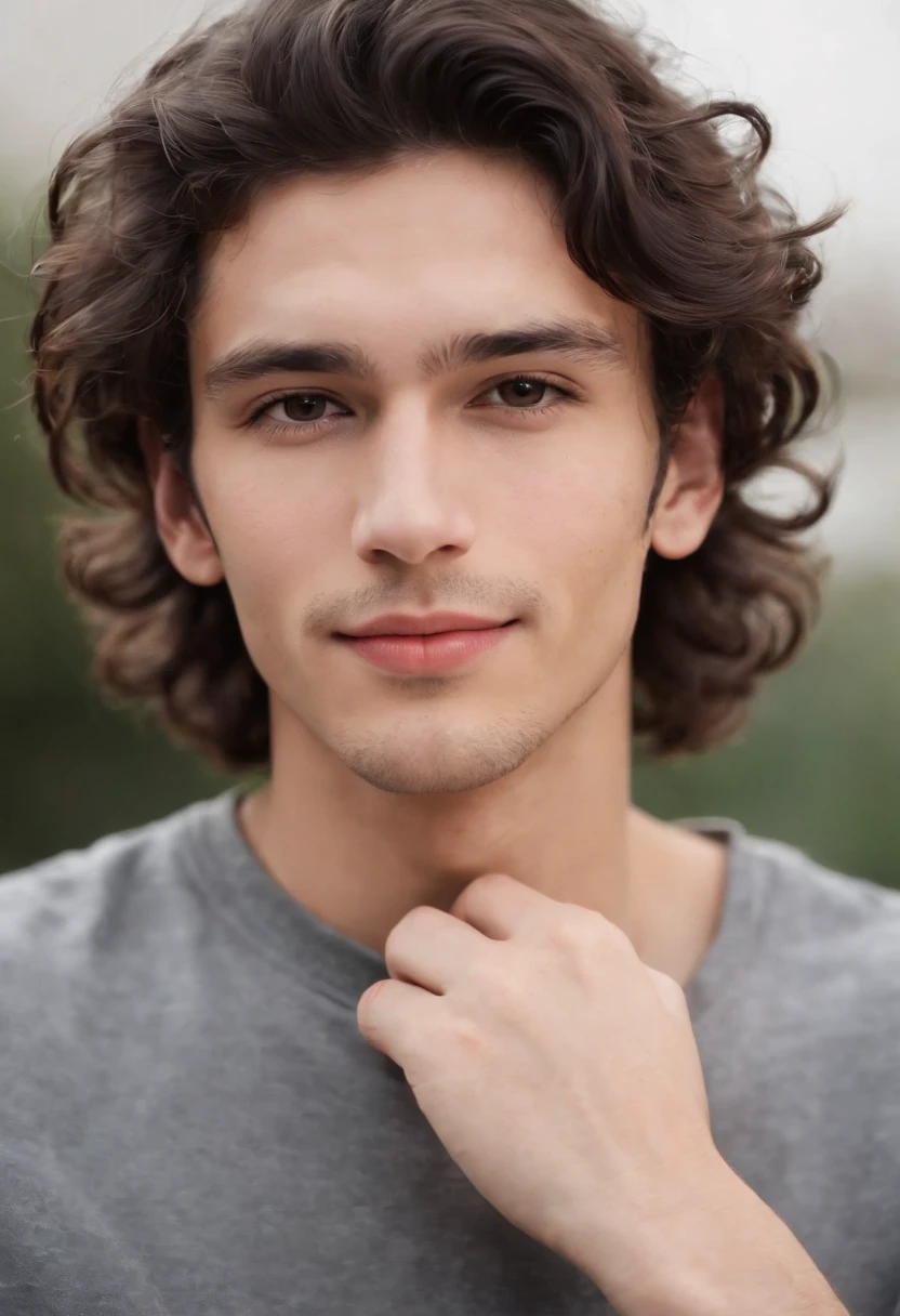 Certainly! Here's the description in English:
"I'm glad you liked the description! I imagine this young man could have a truly striking appearance, with a combination of curly, thick, and luscious black hair framing his face in a captivating way, accentuating his natural beauty. His brown eyes might have deep and expressive nuances, reflecting his lively and intelligent personality. His regular features, such as a well-proportioned nose and defined lips, add a touch of perfection to his face. His smile, radiating warmth and confidence, could light up the entire room. Overall, this young man with curly black hair and brown eyes exudes an aura of captivating beauty and magnetism."