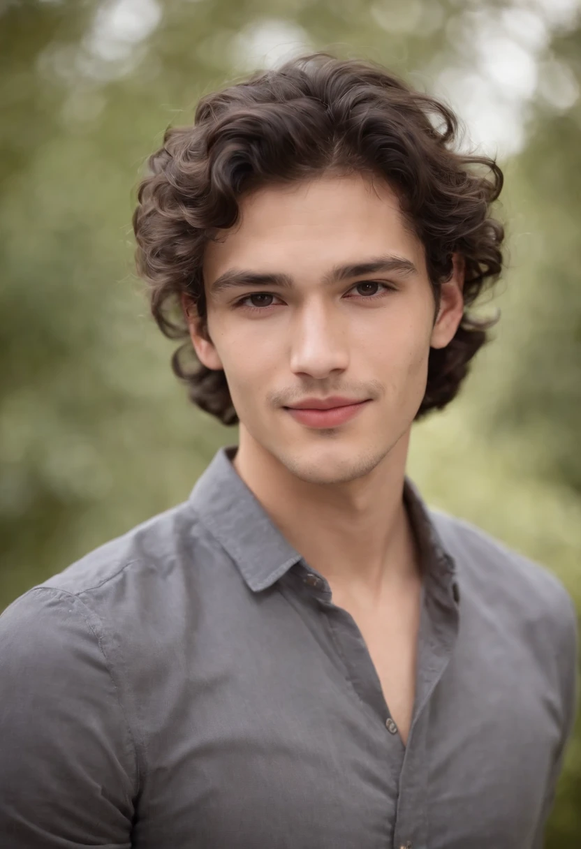 Certainly! Here's the description in English:
"I'm glad you liked the description! I imagine this young man could have a truly striking appearance, with a combination of curly, thick, and luscious black hair framing his face in a captivating way, accentuating his natural beauty. His brown eyes might have deep and expressive nuances, reflecting his lively and intelligent personality. His regular features, such as a well-proportioned nose and defined lips, add a touch of perfection to his face. His smile, radiating warmth and confidence, could light up the entire room. Overall, this young man with curly black hair and brown eyes exudes an aura of captivating beauty and magnetism."