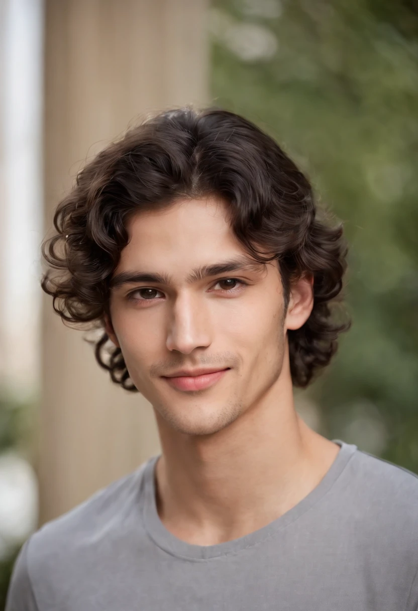 Certainly! Here's the description in English:
"I'm glad you liked the description! I imagine this young man could have a truly striking appearance, with a combination of curly, thick, and luscious black hair framing his face in a captivating way, accentuating his natural beauty. His brown eyes might have deep and expressive nuances, reflecting his lively and intelligent personality. His regular features, such as a well-proportioned nose and defined lips, add a touch of perfection to his face. His smile, radiating warmth and confidence, could light up the entire room. Overall, this young man with curly black hair and brown eyes exudes an aura of captivating beauty and magnetism."