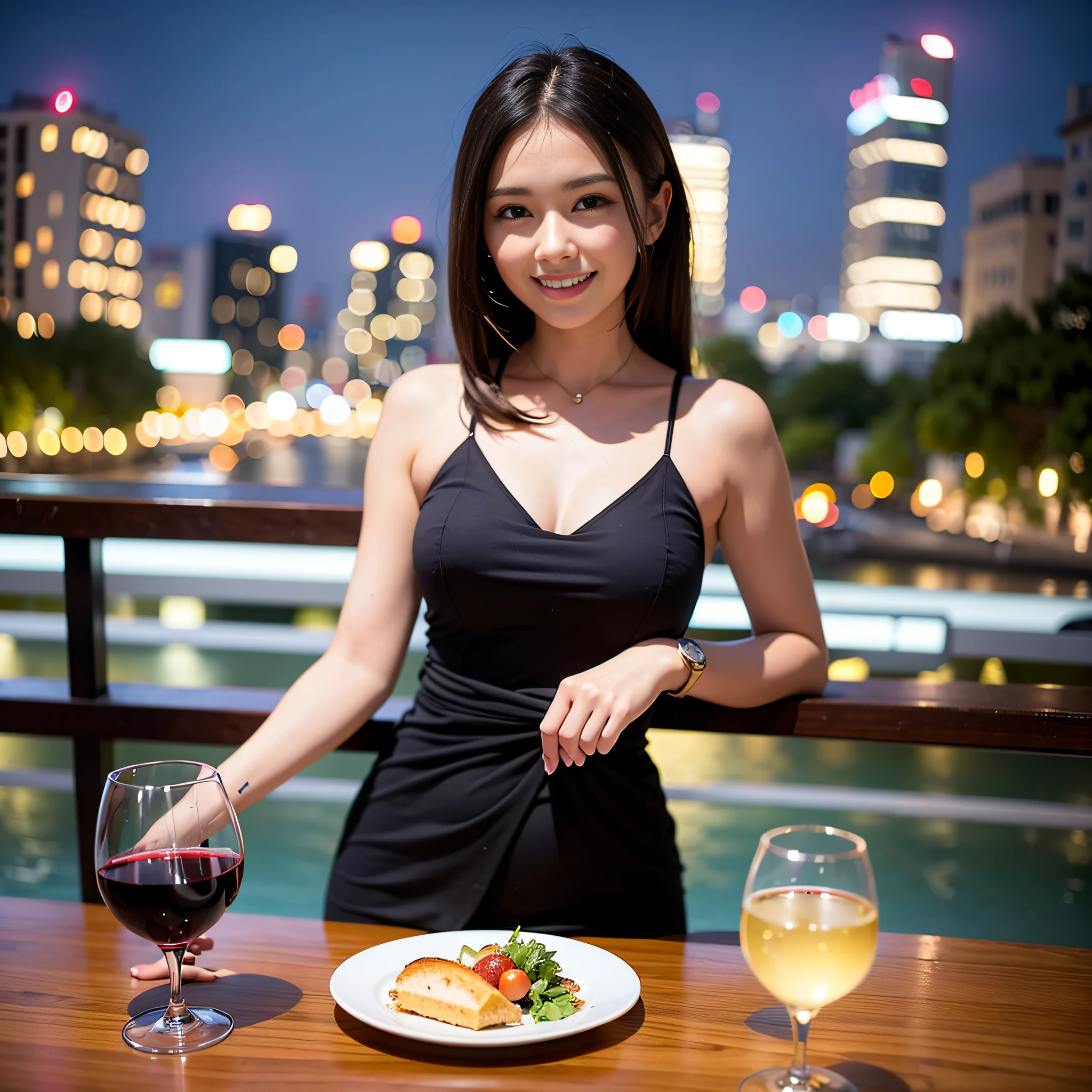 (64K, UHD, top quality, masterpiece: 1.2), (realistic, photorealistic: 1.37), super detailed, pretty woman 1 person, (slim face), (slim body), (brown hair), (short cut), cheeks slightly blushing, (35 years old), 38 years old, solo, beautiful detailed urban night view outside the window, restaurant, wine glasses sit, at night, in a prominent place (from the waist up) NovaFrogStyle, Actress, Model, Waist Up, White Wine, Slim, Wine Glass, Super Clean Night View, Wine Glass Put in the Middle, Happy Smile, (Smile: 1.15), Beautiful Fine Eyes, Upper Body, Bust Japan Up, Night, Short, Short, Actress, Model, Waist Up, White Wine, Slim, Wine Glass, Super Clean Night View, Wine Glass Put in the Middle, Happy Smile,