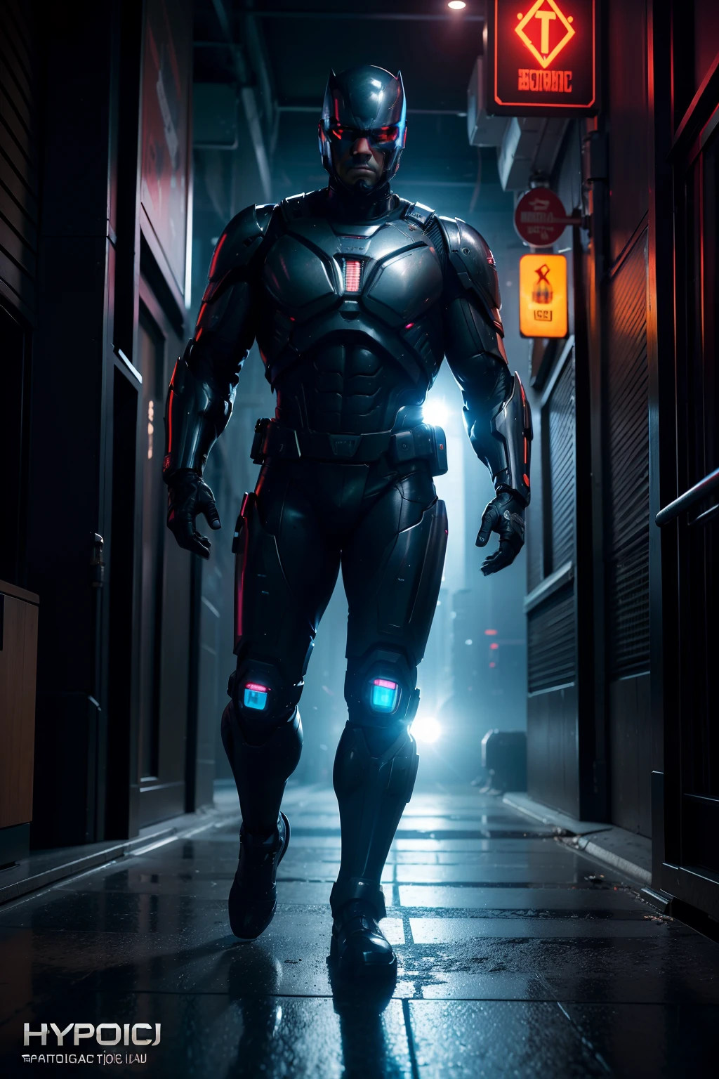 Ben Affleck as a futuristic cyberpunk Robocop holding a gun, glowing lights, (dynamic pose), (hyper realistic:1.4), (realistic:1.3), (best quality real texture skin), full body, (Cinematic Light), highly detailed skin, skin pores, (highly detailed face:1.1), (highly detailed eyes:1.1), realistic pupils, (perfect anatomy:1.1), (perfect proportions:1.1), (photography:1.1), (photorealistic:1.1), volumetric lighting, dynamic lighting, real shadows, (highres:1.1), sharp focus, daylight, (realistic, hyperrealistic:1.4), intricate, high detail, dramatic, subsurface scattering, big depth of field, vivid, polished, sharpened, ((full Sharp)), (extremely absurdres),8k hdr, cyberpunk Chicago police station background,