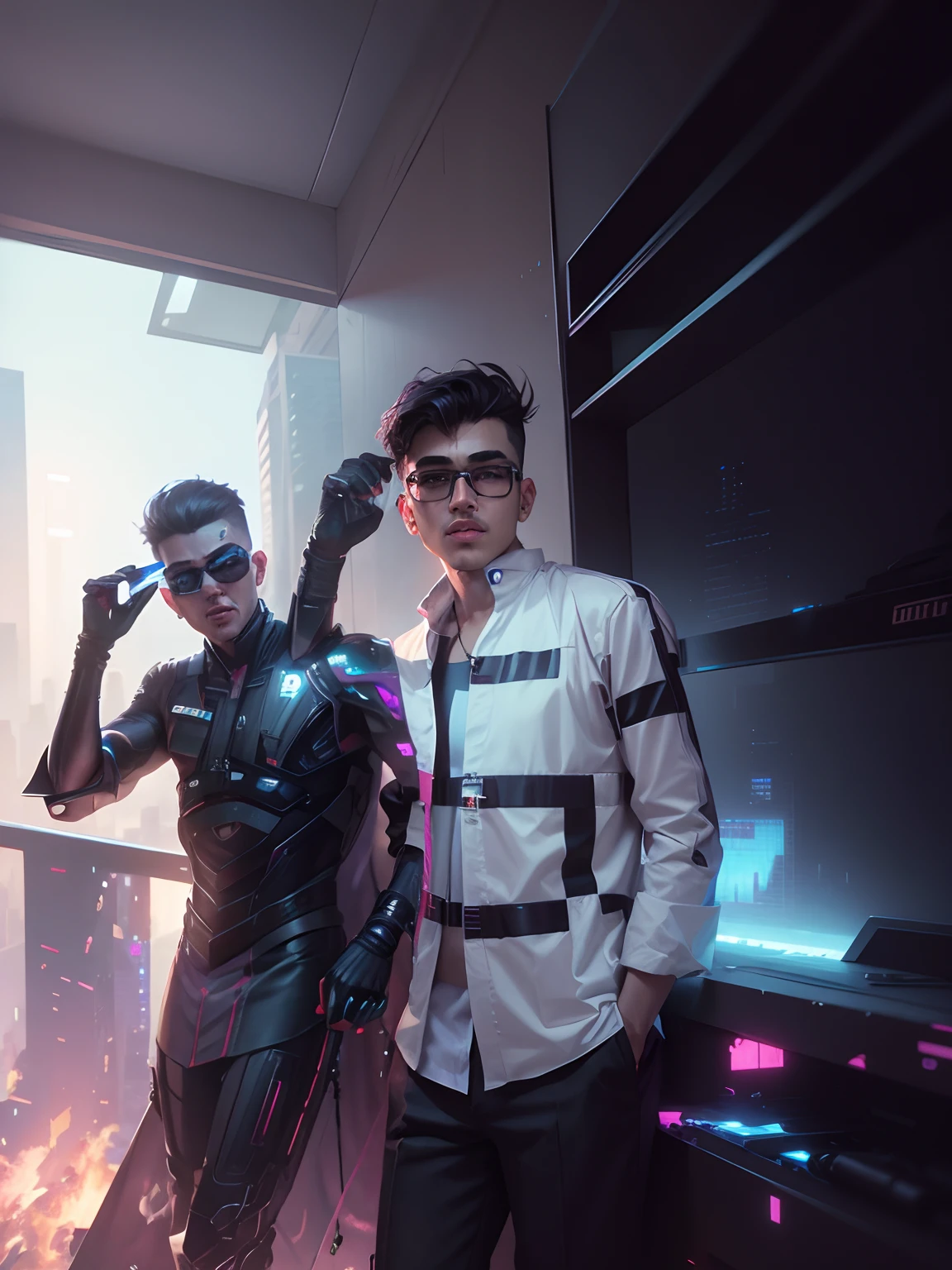 Change background cyberpunk handsome boy, realistic face, 8k, ultra realistic