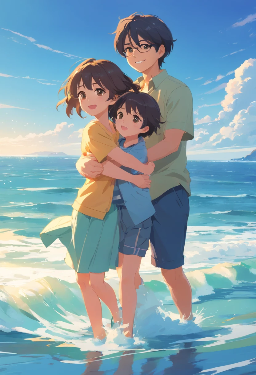fathery,mothers,Have fun playing with your children by the sea