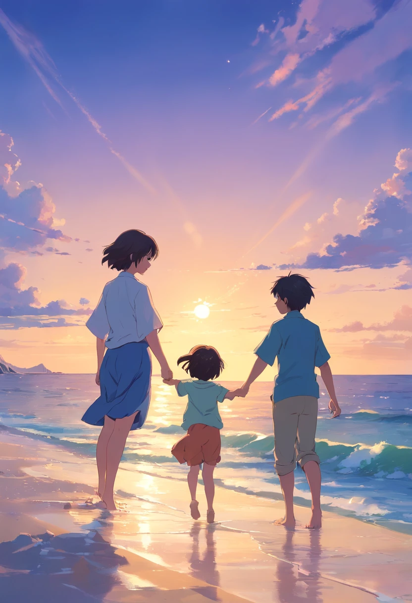 fathery,mothers,Have fun playing with your children by the sea