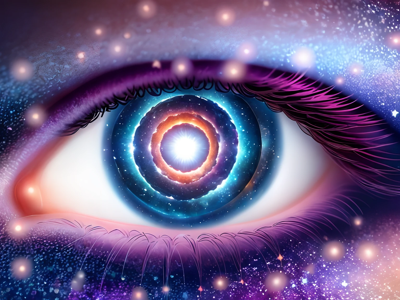 there is a close up of a person's eye with a galaxy in the iris, galaxy in eyes, the eye of the universe, galaxy in the eye 👁️, galaxy eyes, stars are hidden in the eyes, beautiful glowing galaxy eyes, stars as eyes, looking out into the cosmos, in the universe.highly realistic, stars in her gazing eyes, beautiful eye