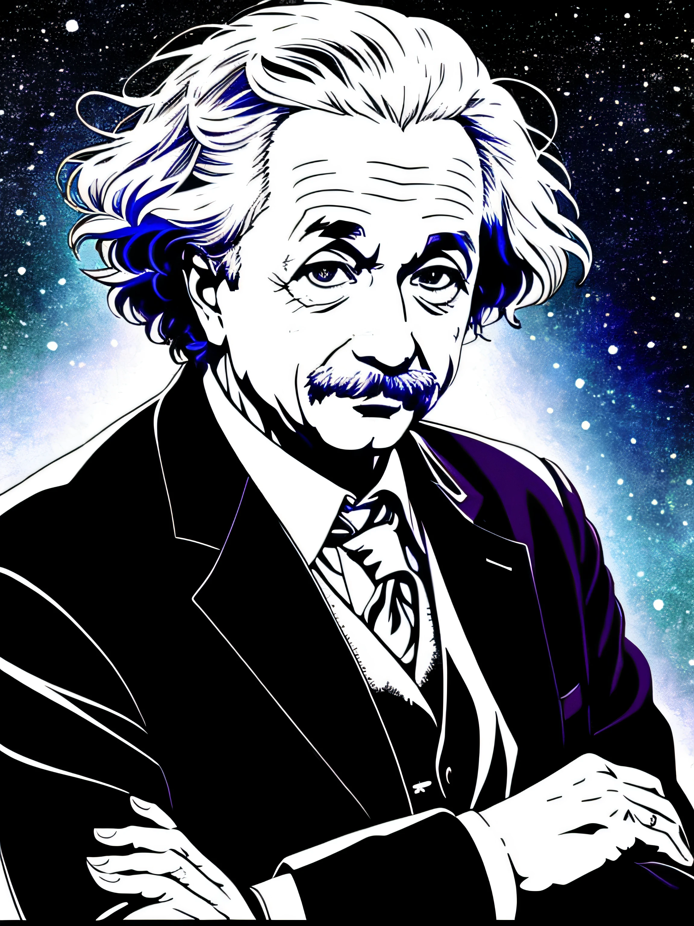 An ultra-detailed portrait of Albert Einstein, color digital painting, digital painting highly detailed, artstation, complexe, re sharpness, Warm lighting, attrayant, high quality, tmasterpiece, Award-winning art, art de Yoshitaka Amano et Brian Froud, tendance sur artstation, tendance sur deviantart, Anime Key Visual, coloriage anime, (anime screenshot : 1.2), (roman graphique), (style de anime:1.3), en vogue sur CGSociety