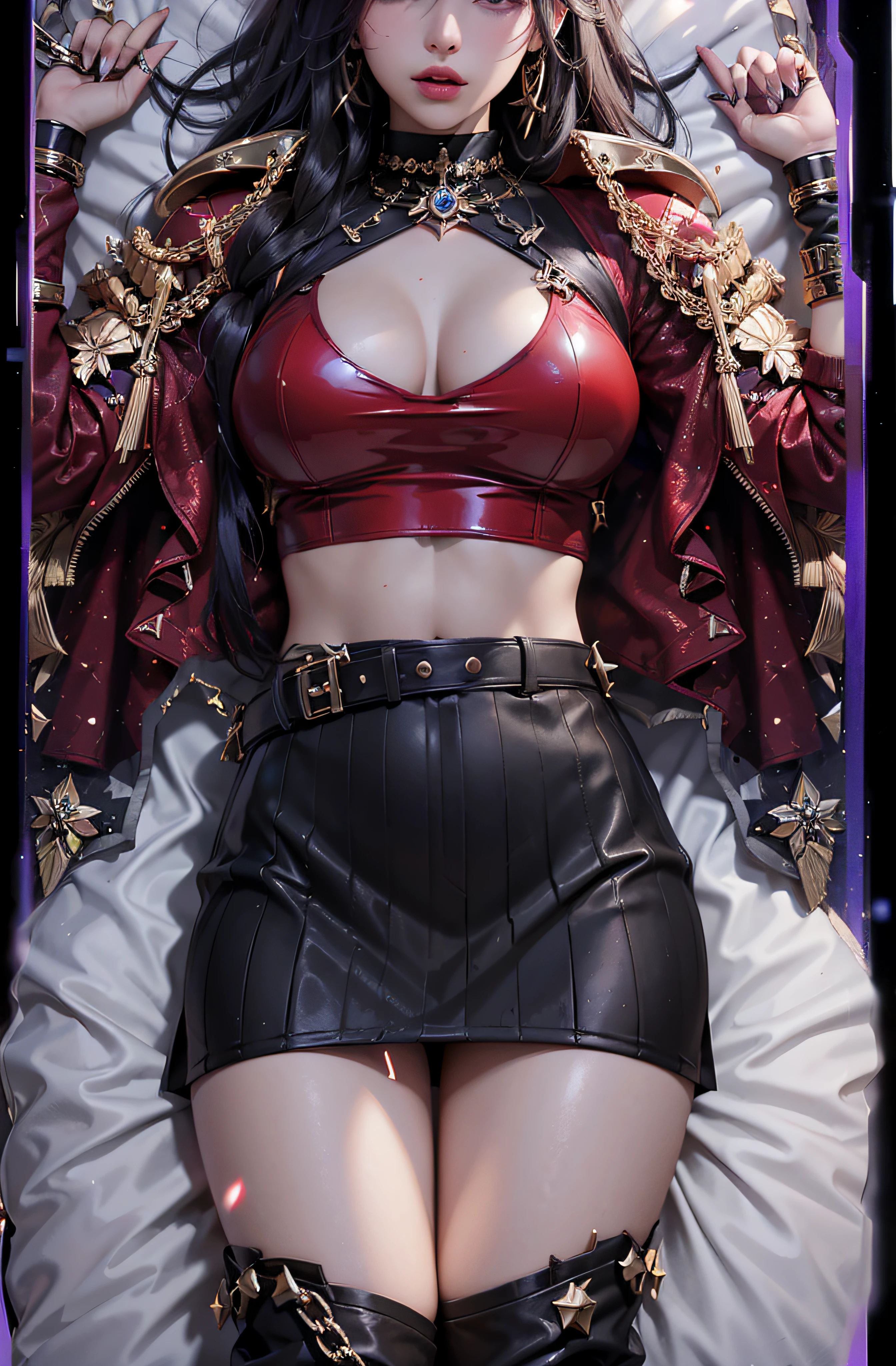 Red military uniform,The leather material is highly reflective