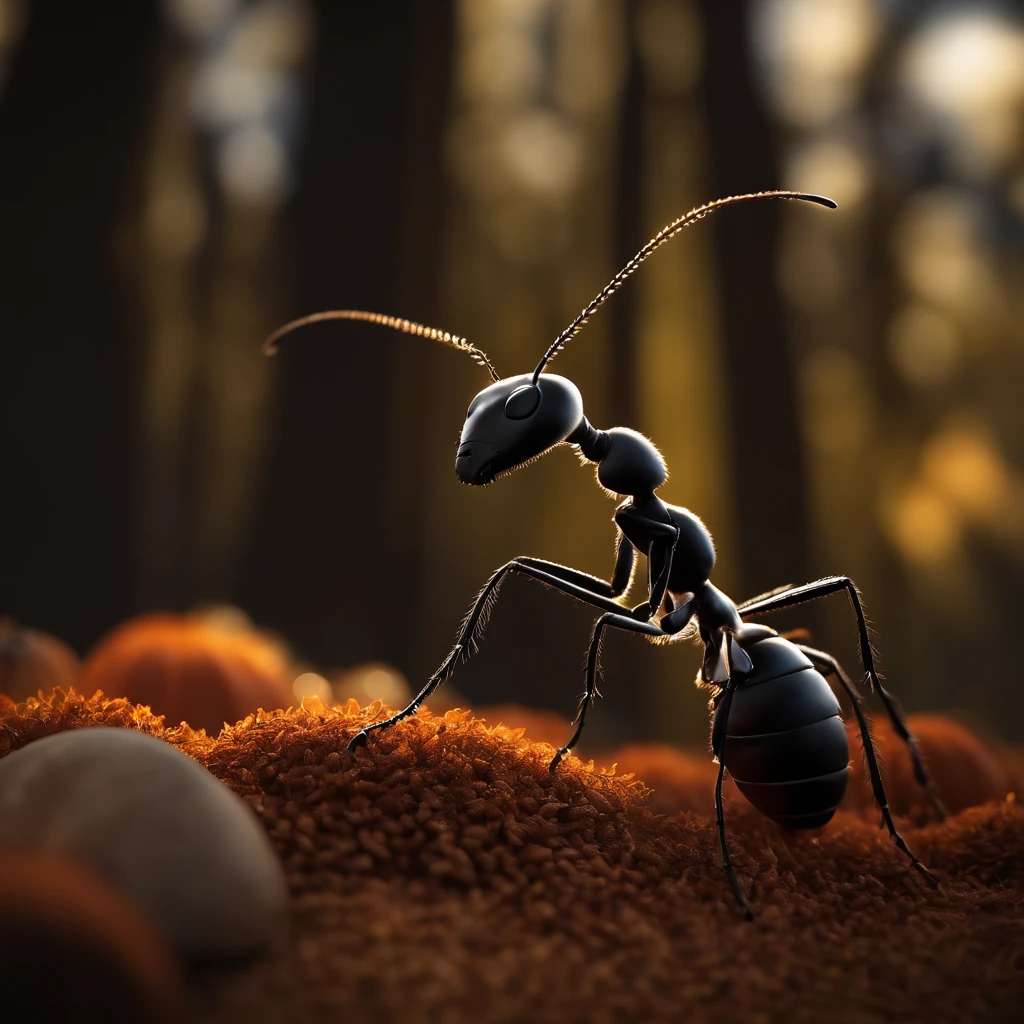 An ant，Profile，in a halloween style，Center composition，（tmasterpiece，Best quality：1.2），the best lights，The best shadow，Render the background, stylized 3d render