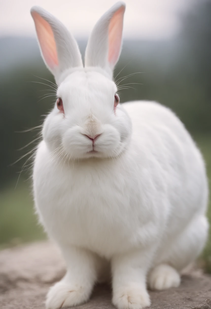Anthropomorphic white bunny wearing absolutely nothing with breasts/nipples and genitals showing