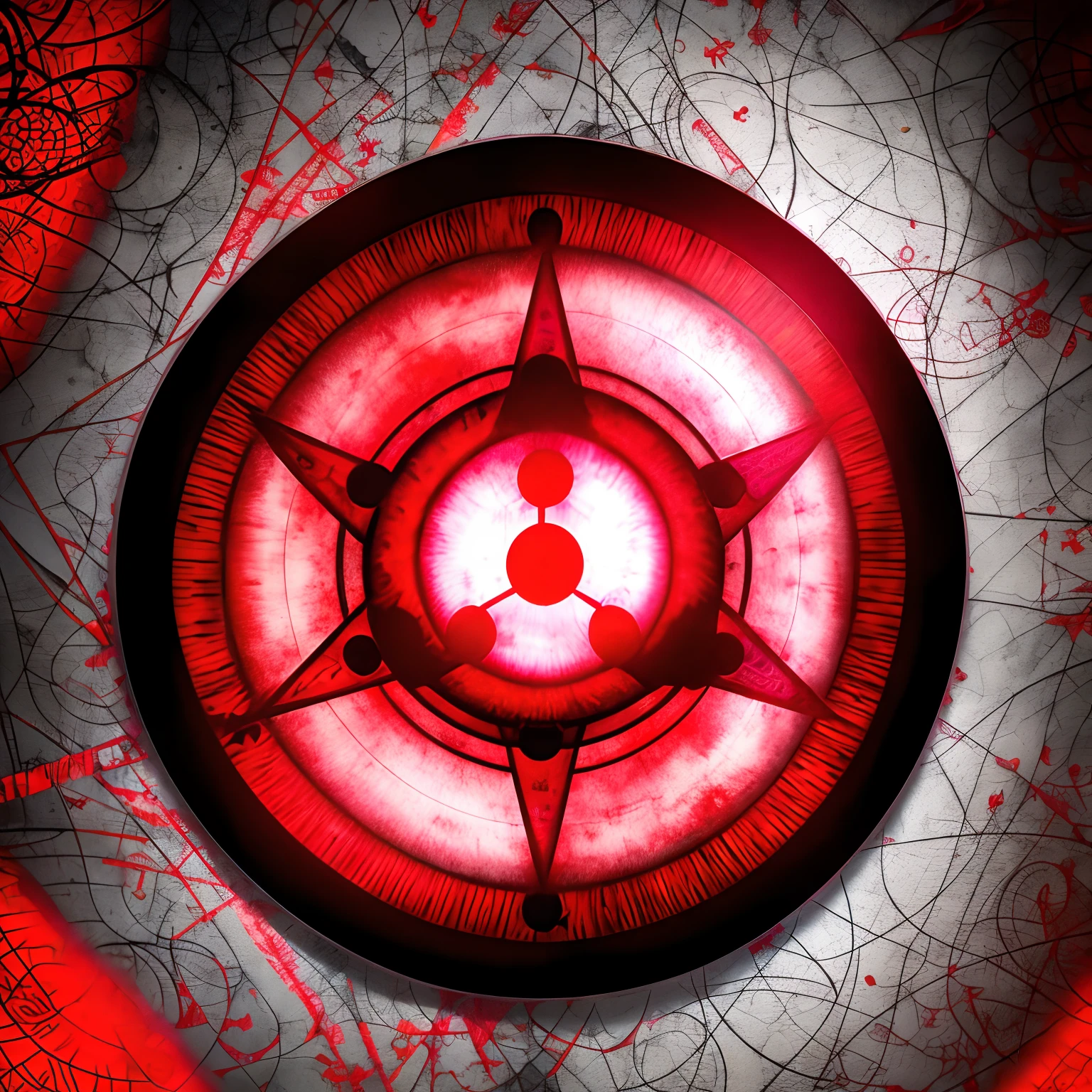 Red symbol for atoms, shodan, uchiha itachi, akatsuki akira, Itachi, Naruto, Shinobi, atom, red demon cyberpunk symbols, the nucleus, ninchaku, uchiha itachi, emitting evil red aura, atom, horror element, ancient symbol behind it, True caustics, evil symbols