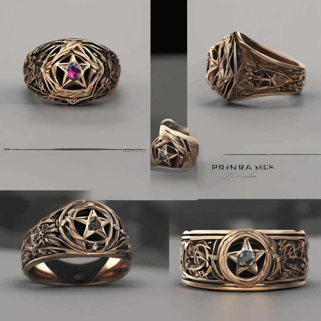 Bronze ring,Pentagram pattern,Gemstone embellishment,simple backgound, with black background,Simple details