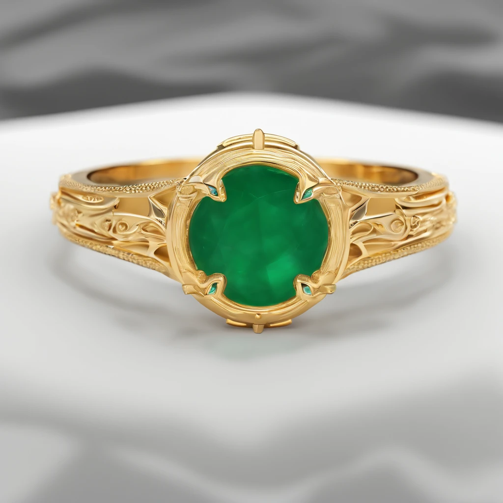 Yellow gold ring,Pentagram pattern,Jade jade embellishment,simple backgound, with black background,Simple details
