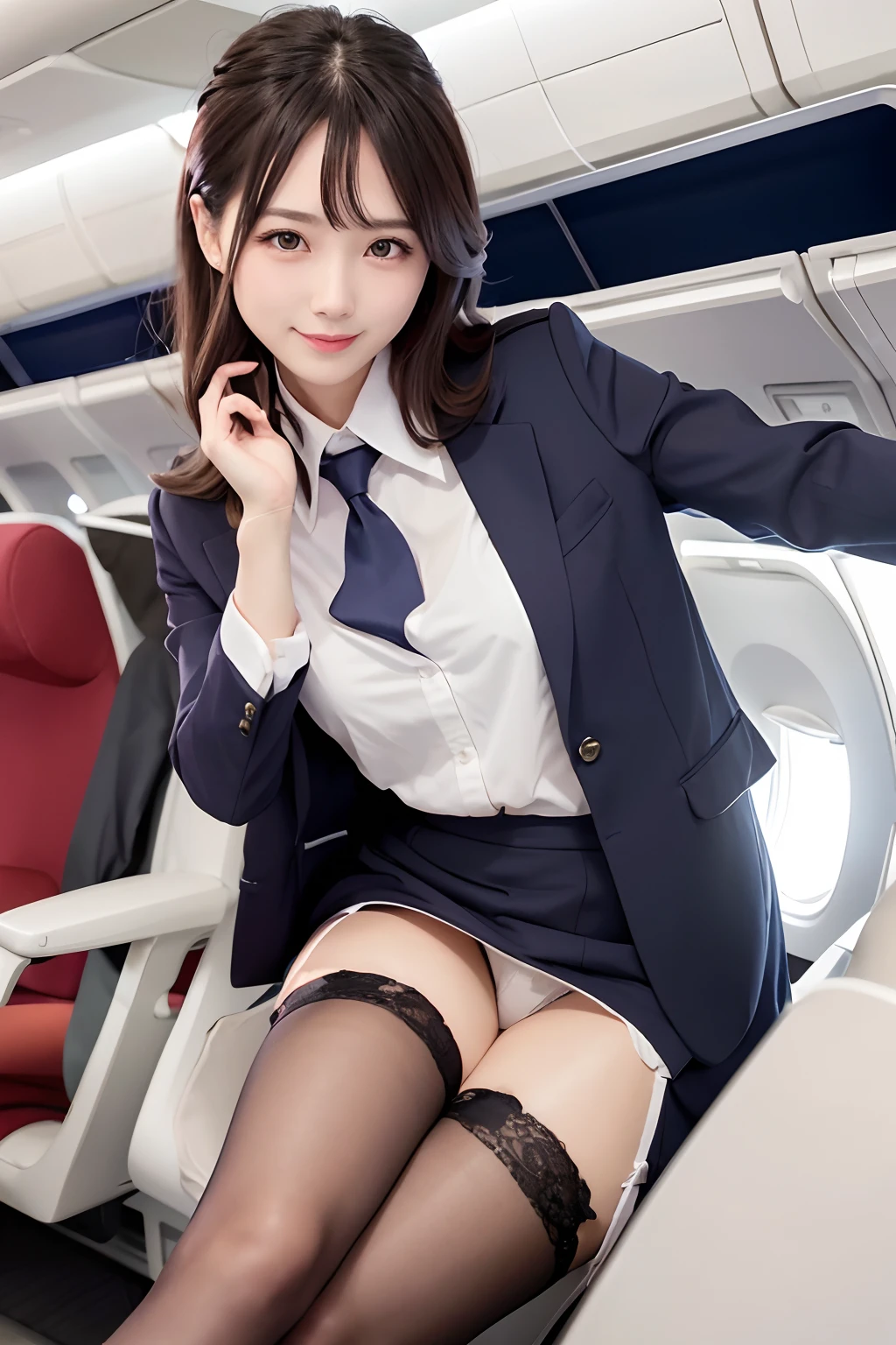 top-quality、Flight attendant uniforms、A smile、stockings、panties on、On the plane、an lingerie、