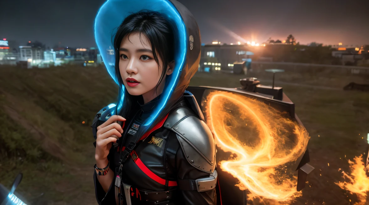 8K quality,1 girl,Lightning background,Flour flies(realisticlying:1.4),Black color hair,, RAW photogr, Sharp Re, Nikon D850 Film Stock Photo by Jefferies Lee 4 Kodak Portra 400 Camera F1.6 shots, Rich colors, ultra-realistic vivid textures, Dramatic lighting, Unreal Engine Art Station Trend, cinestir 800,floated hair,(((National style building)))Full-body side