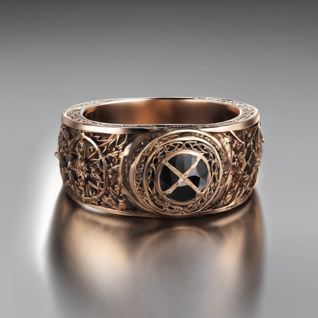 Bronze ring,Pentagram pattern,Gemstone embellishment,simple backgound, with black background,Simple details