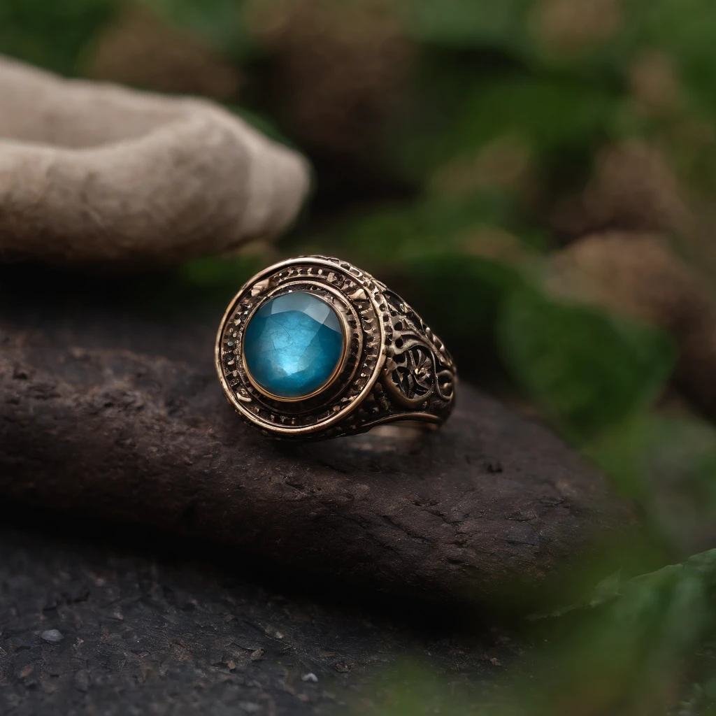Bronze ring,Pentagram pattern,Gemstone embellishment,simple backgound, with black background,Simple details