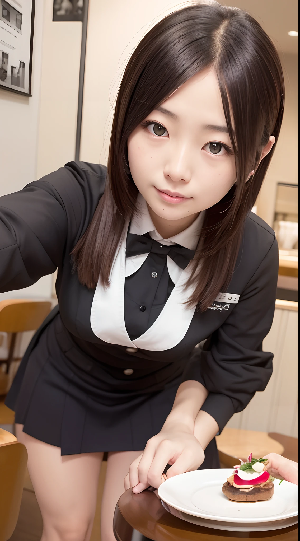 masutepiece、Best Quality、ultra-detailliert、high-level image quality、Waitress Uniform、resturant