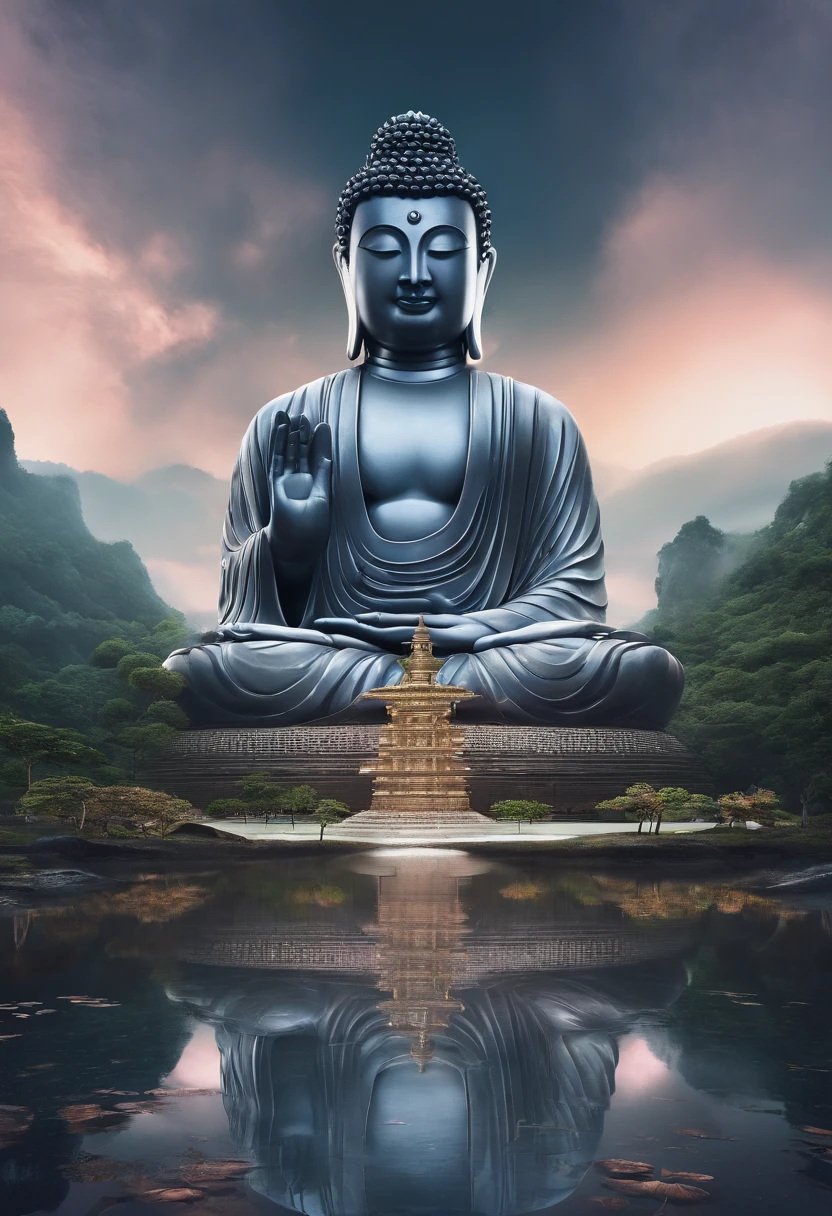 (Towering Buddha statue in the distance:1.5),(Son Doong cave Background:1.2),The clouds are ethereal，wonderland，(photo-realistic:1.4),(Best quality:1.0),(Highly concerned:1.0),8K,RAW photo,(Masterpiece:0.2),Ultra-detailed,(Pilgrims on the road:0.8)，A huge tall Buddha statue in the distance，Pilgrims on the road