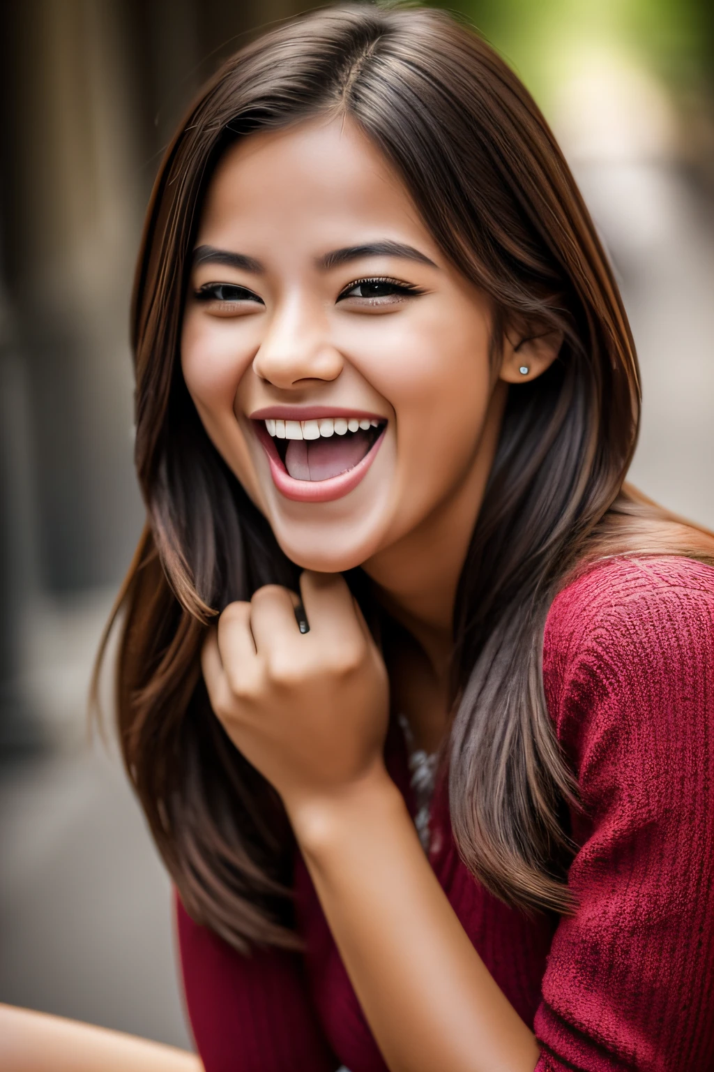 beatiful young woman laughing, tongue, masterpiece, 8k, ultra sharp, highly detailed, photography