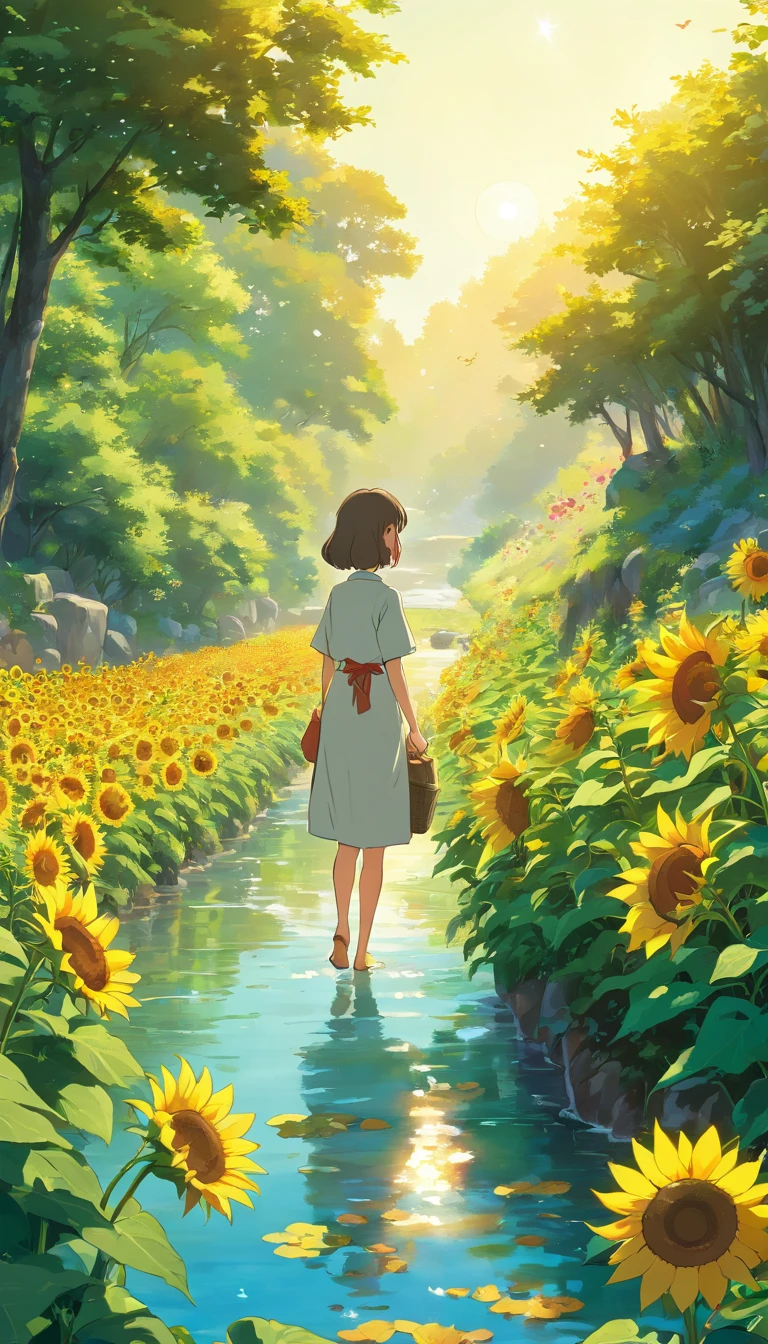 (best quality,4k,8k,highres,masterpiece:1.2),ultra-detailed,(realistic,photorealistic,photo-realistic:1.37),HDR,UHD,studio lighting,ultra-fine painting,sharp focus,physically-based rendering,extreme detail description,professional,vivid colors,bokeh,landscapes,flowers,nature,golden hour,peaceful,harmonious,strong contrast,lush greenery,sun-kissed,serene,infinite horizon,reflective surface,calm river,sunflowers,tomato plants,sun-drenched fields,tranquil atmosphere,colorful blossoms,fertile soil,gentle breeze,illuminated petals,abundant harvest,captivating beauty,splendid tapestry,natural abundance,serendipitous growth,bountiful nature,dreamy sunlight,refreshing scent,verdant vegetation,meandering stream; without character