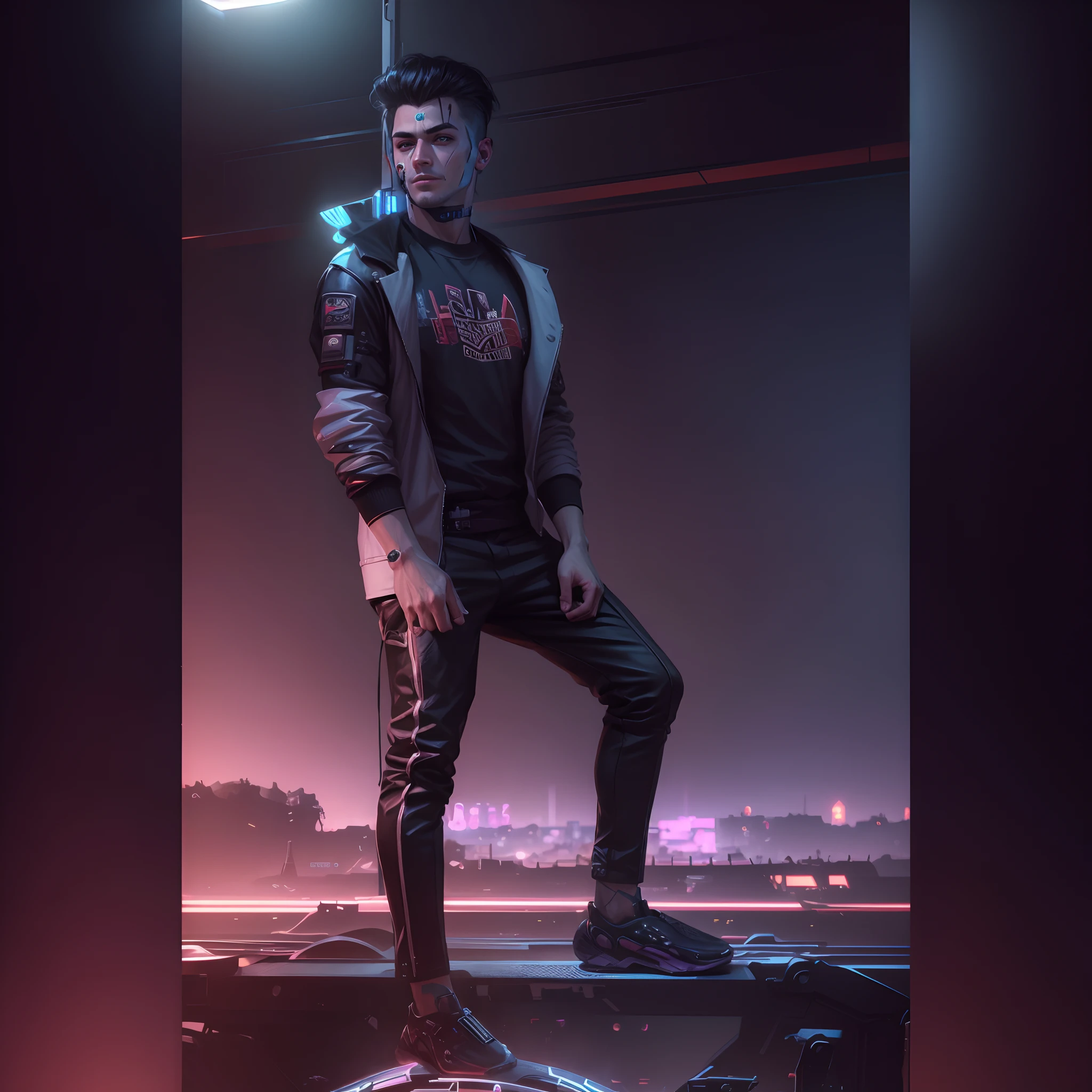 Change background cyberpunk handsome boy, realistic face, 8k, ultra realistic