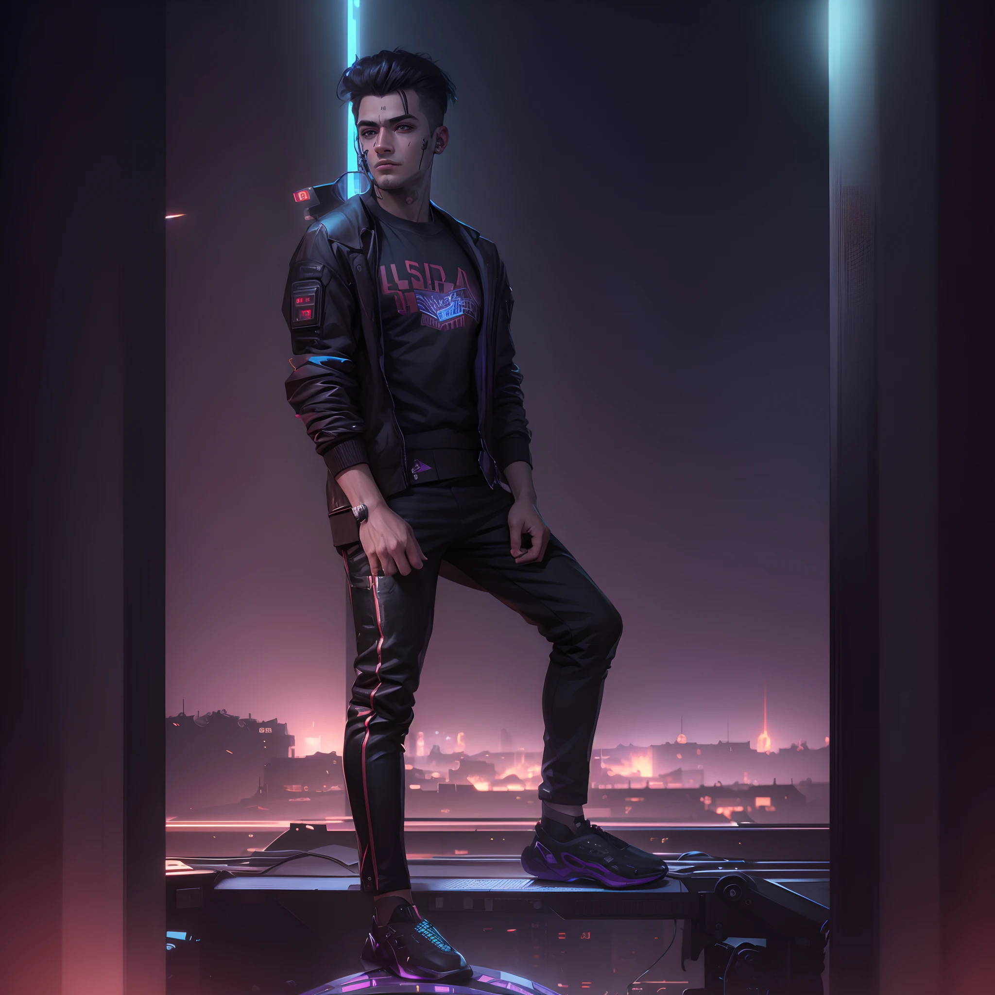 Change background cyberpunk handsome boy, realistic face, 8k, ultra realistic