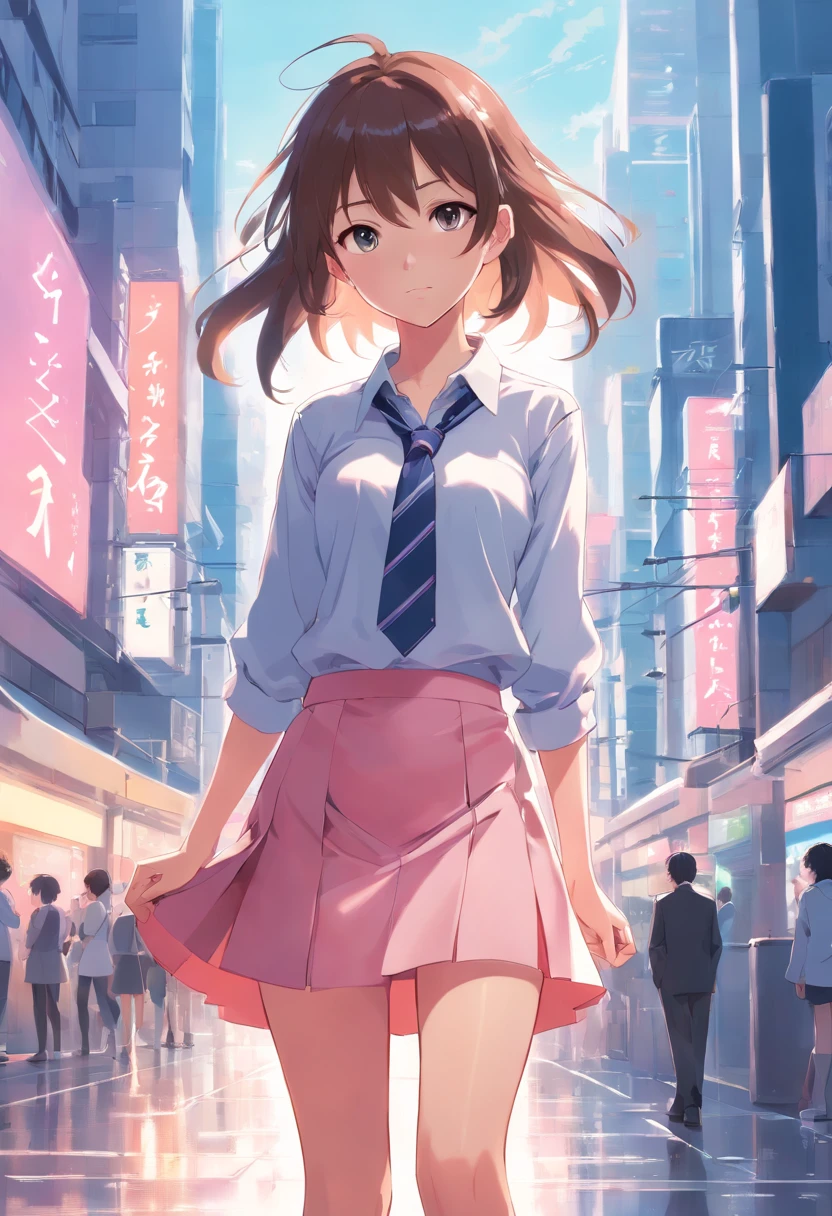 Night Park、high school girl、I'm surprised with my mouth open、Flustered expression、、Large Breasts、Black bob hair、hairpin、Skirt flipped up by the wind、I hastily hold down the back of my skirt、Pink string buns、You can see through the crack of the buttocks、Onlookers near the girl、Angle from directly below、Shooting from behind、Back view、Penis near the asan Next Door