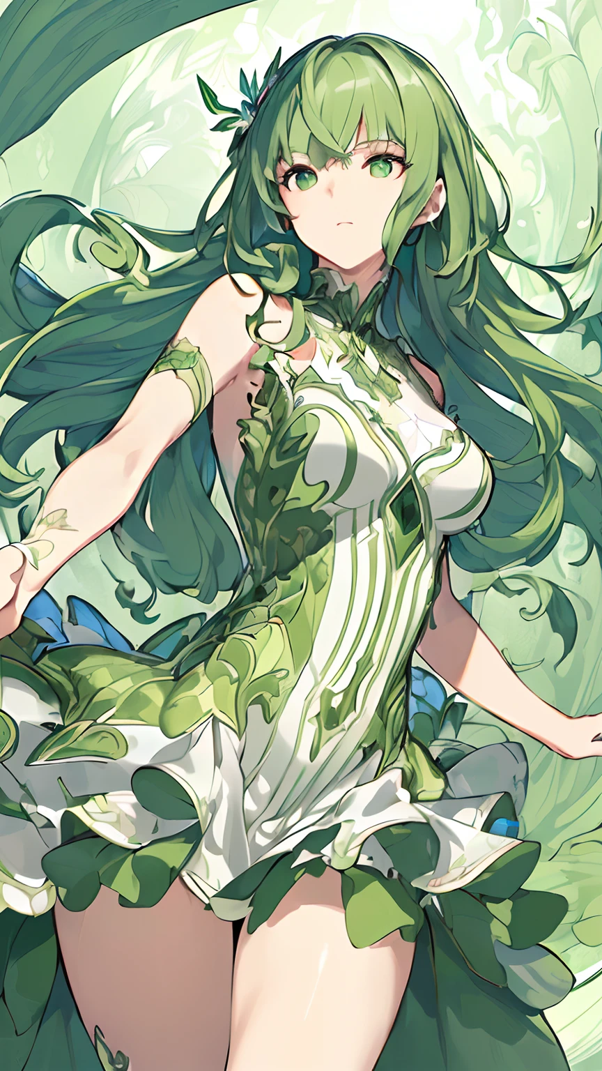 A close up of a woman in a dress with green hair - SeaArt AI