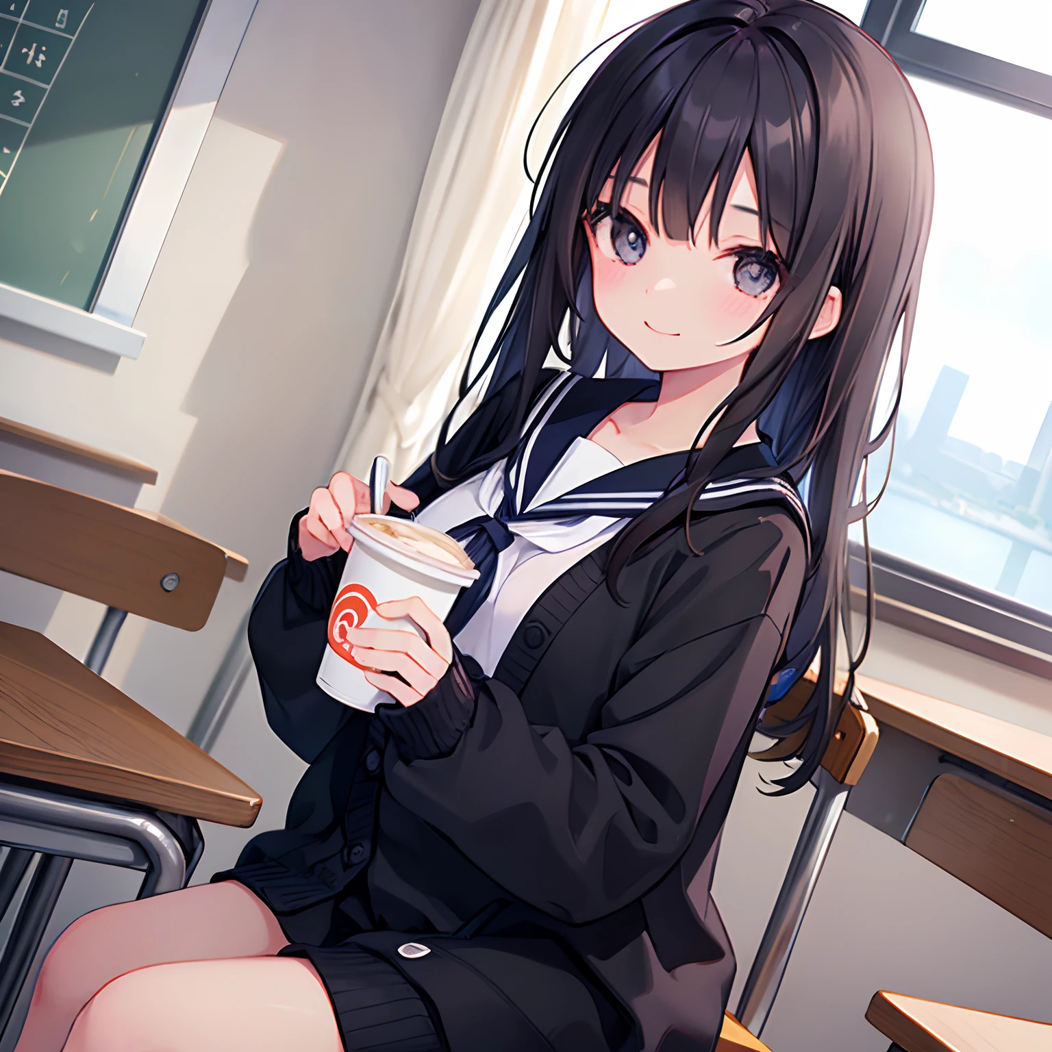 masutepiece、hight resolution、1a person々Cute Girl、hi-school girl、Sitting on the ground with knees upright、Staring at this、