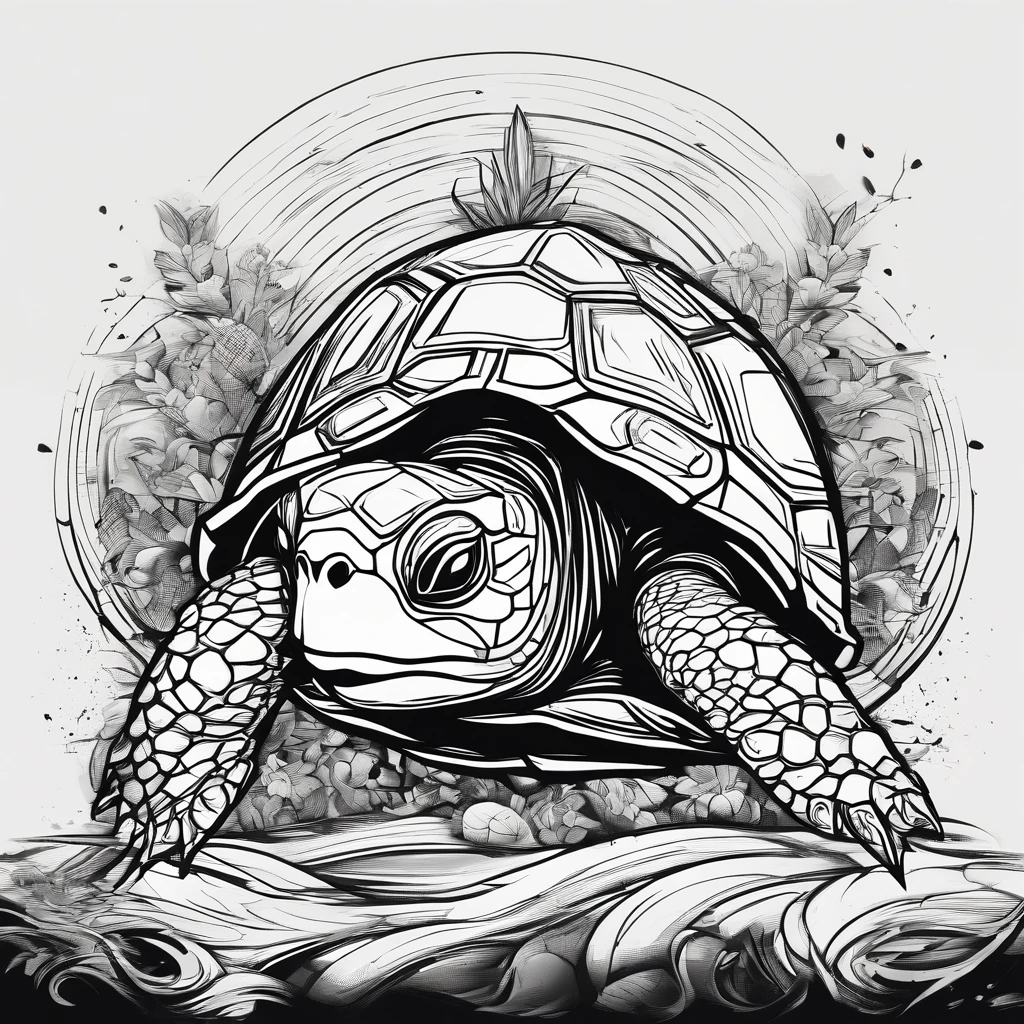 Turtle Head、Drawing lines、black-and-white、minimalist、Cute little、Logo