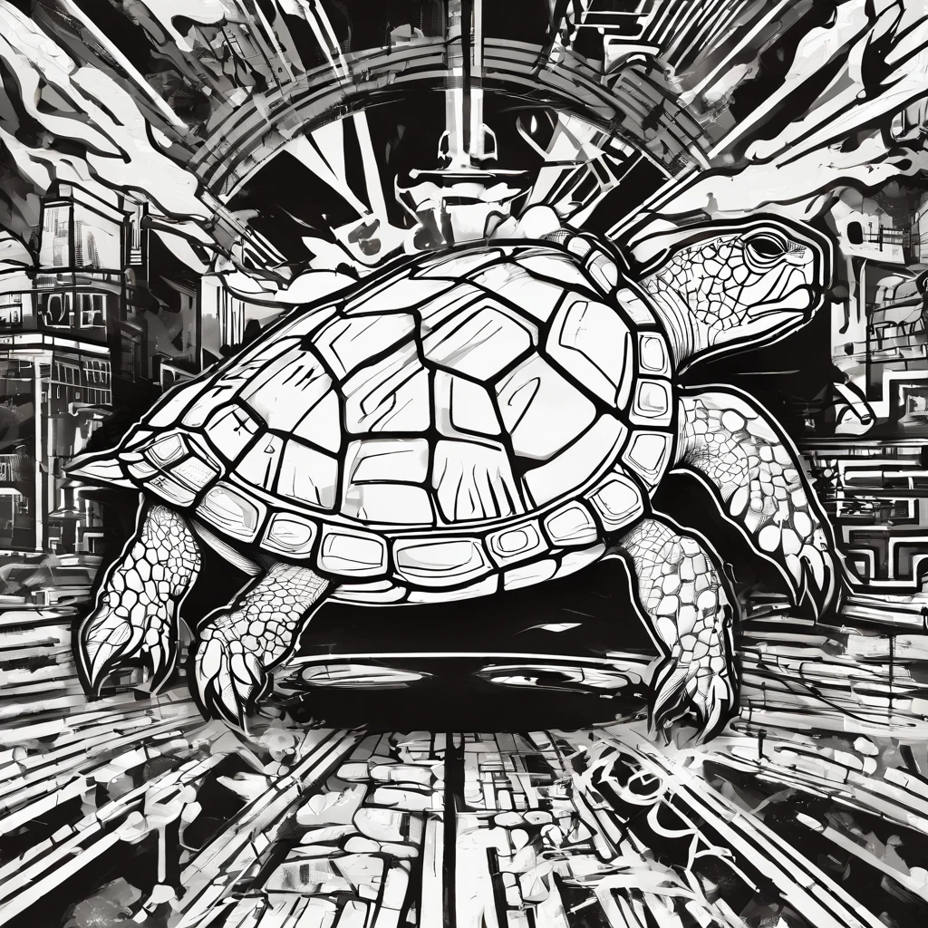 Turtle Head、Drawing lines、black-and-white、minimalist、Cute little、Logo