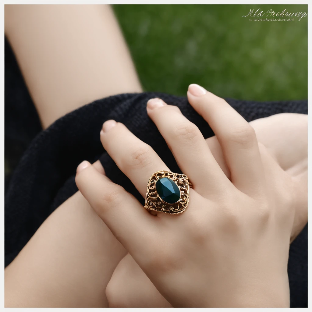 Bronze ring，patterned，Gemstone embellishment，simple backgound， with black background，Simple details