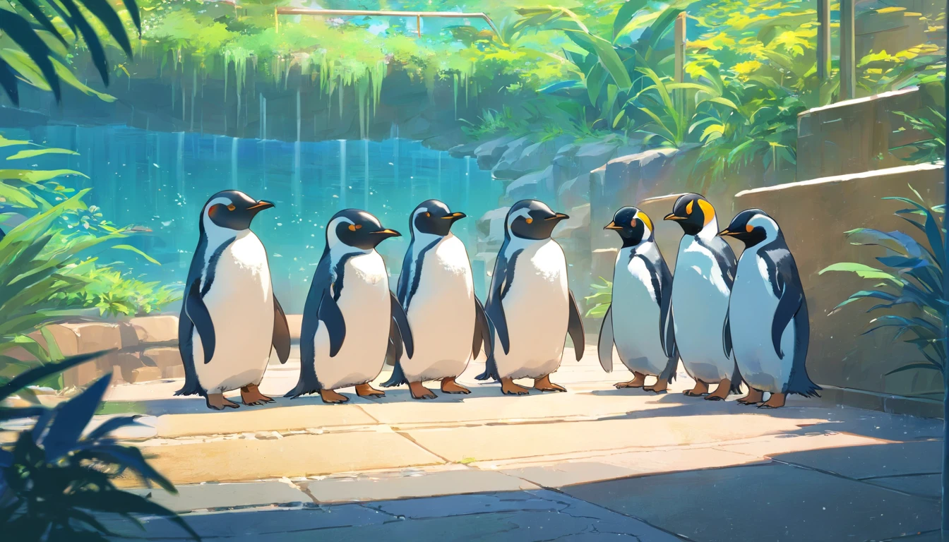 a group of penguins in the zoo