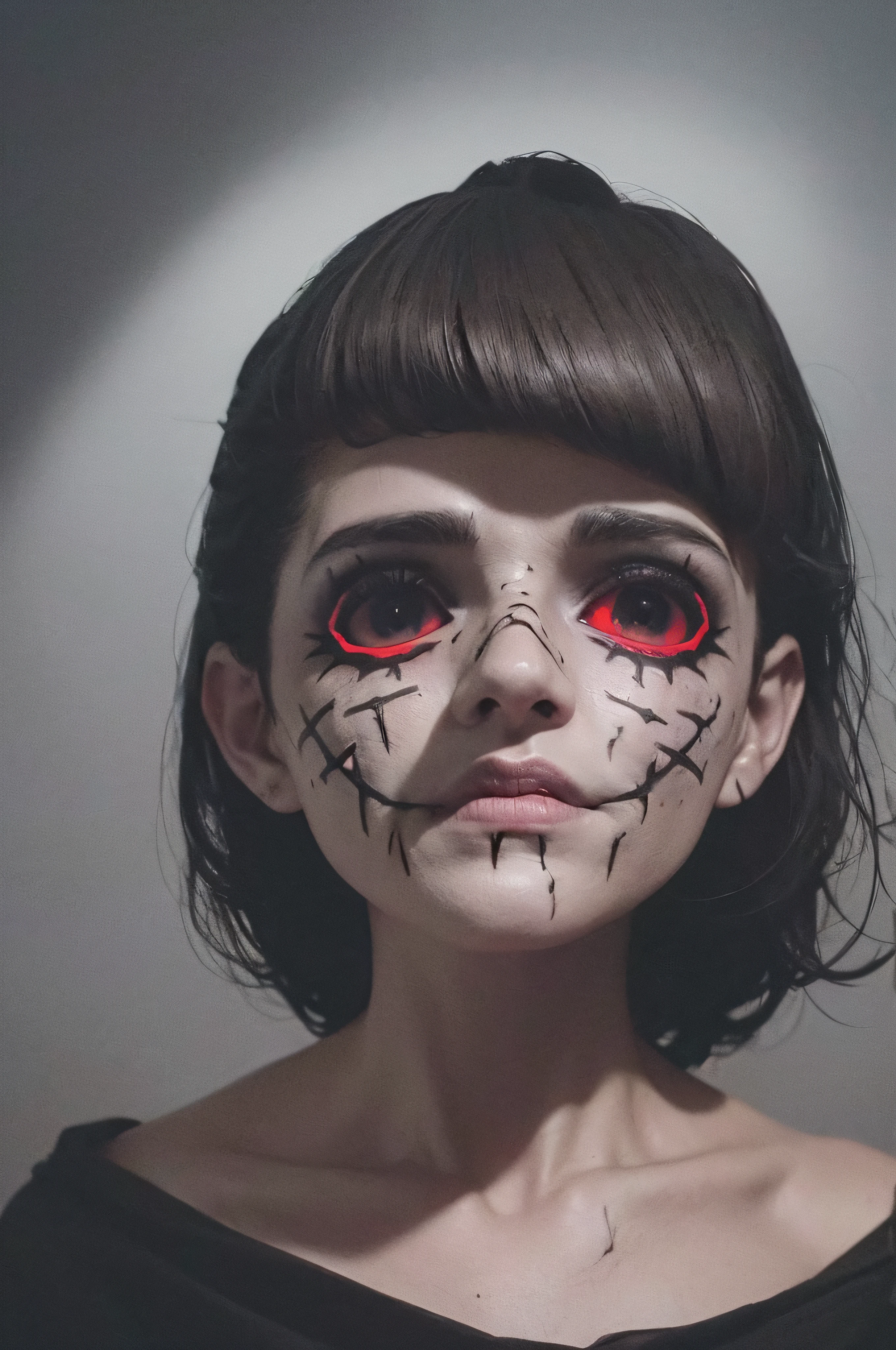 "(The best lighting, oscuro, dramatic),(feto calavera alien, Hellraiser, Cicatrices, , sexy, cerebro, sangre, una rata dentro de la cabeza, terror.),(ojos rojos, calaveras). morning light.
