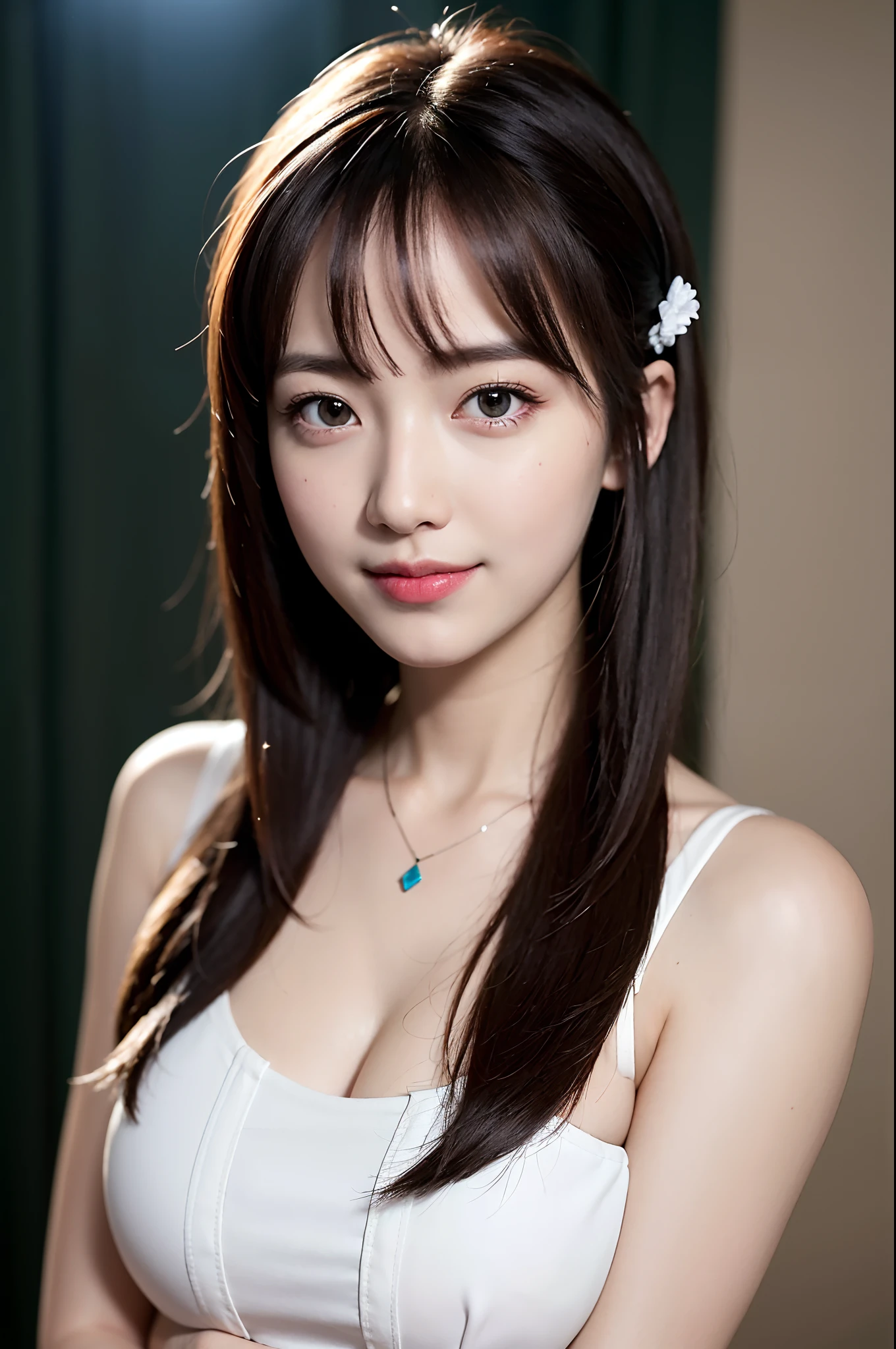 Best Quality, masutepiece, High resolution, Girl VN02, 1girl in, Porcelain dress, Short layer bob style hair、Hair Accessories, Necklace, Jewelry, Pretty Face, embarrassing smile、On Body, Tindall Effect, Realistic, Shadow Studio, Rim lighting, dual-tone lighting, (High Detail Skins: 1.2), 8K UHD, Digital SLR, Soft light, High quality, Volume Light, Sneak Shots, Photo, High resolution, 4K, 8K, Background blur,