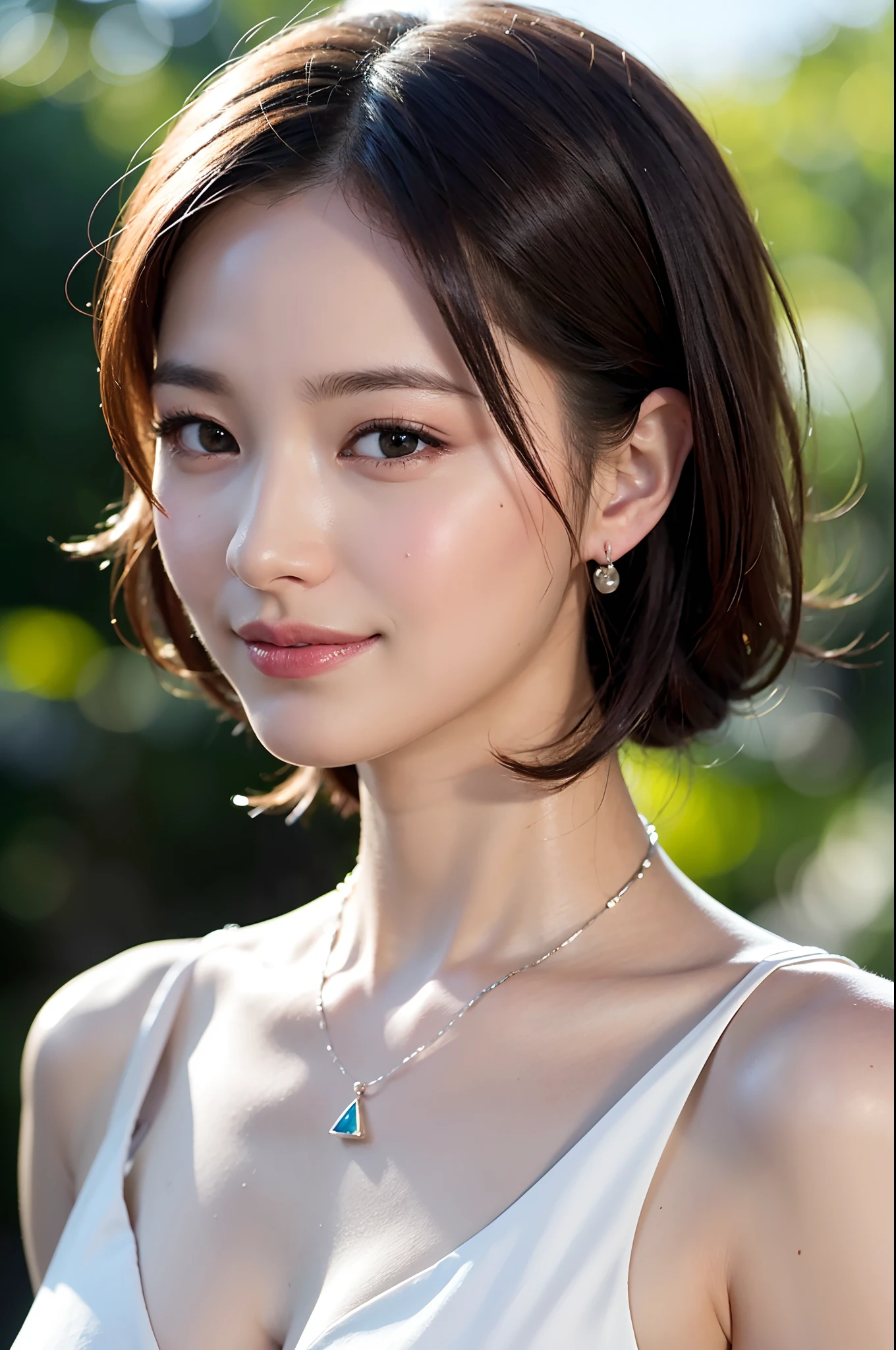 Best Quality, masutepiece, High resolution, Girl VN02, 1girl in, Porcelain dress, Short layer bob style hair、Hair Accessories, Necklace, Jewelry, Pretty Face, embarrassing smile、On Body, Tindall Effect, Realistic, Shadow Studio, Rim lighting, dual-tone lighting, (High Detail Skins: 1.2), 8K UHD, Digital SLR, Soft light, High quality, Volume Light, Sneak Shots, Photo, High resolution, 4K, 8K, Background blur,