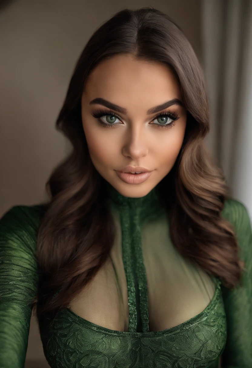 Arafed Mujer con catsuit blanco, Chica sexy con ojos verdes, Retrato Sophie Mudd, brown hair and large eyes, selfie de una mujer joven, Ojos del dormitorio, Violeta Myers, sin maquillaje, Maquillaje natural, staring directly into camera, cara con artgram, maquillaje sutil, Impresionante foto de cuerpo completo, penetrantes ojos verdes, beautiful angle, Pose atractiva, , pose sexy, Imagen de cuerpo entero, cuerpo completo catsuit , full body shoot, Diosa morena, High detail, trasparerencia en pechos , bello pubillo negro