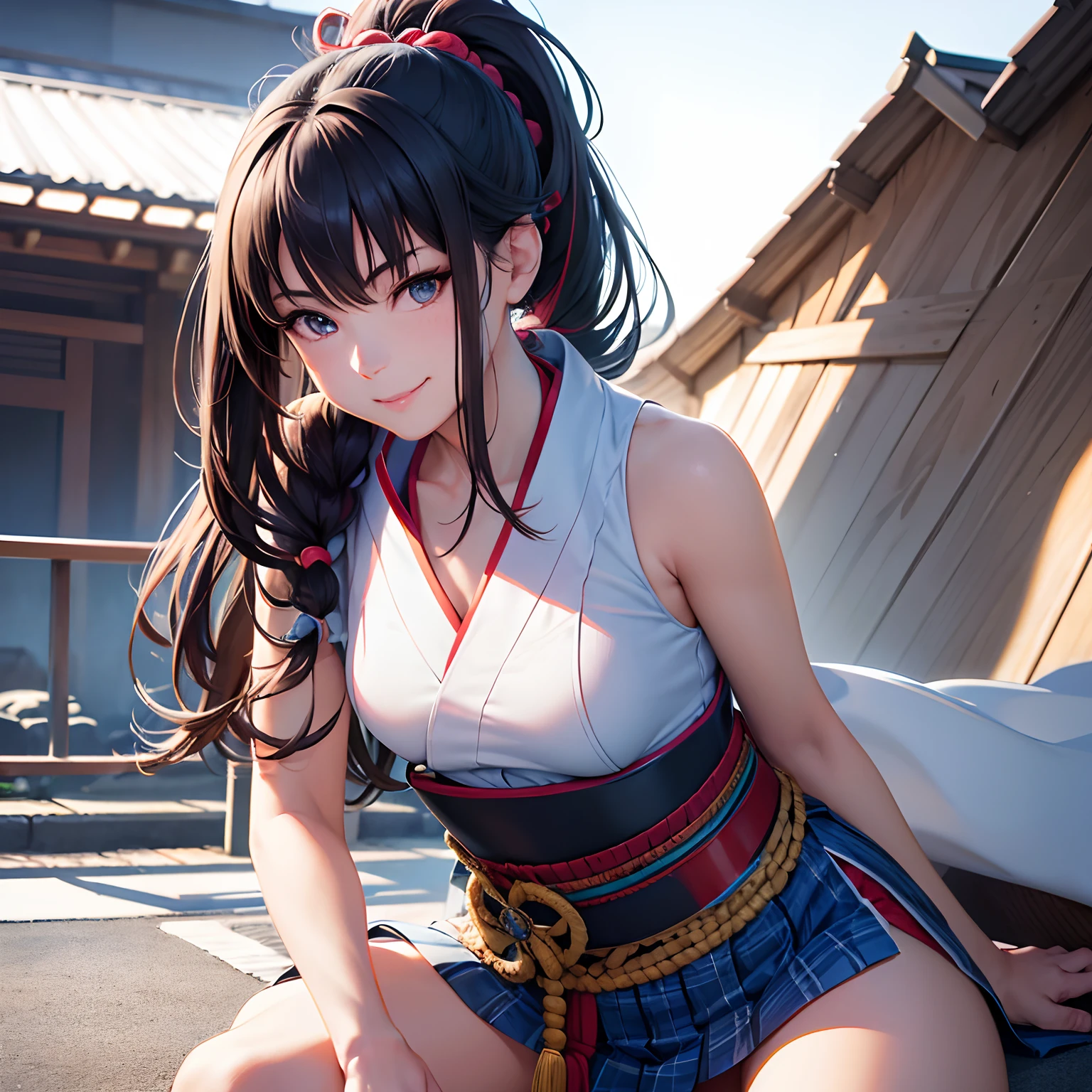 Sleeveless, Ponytail, Japan girls, 8K, Photo of the law, of the highest quality, masutepiece, Realistic, Photorealistic super detail, One girl, Cute, Best Smile, Beautiful eyes, Long hair, Perfect facial features,